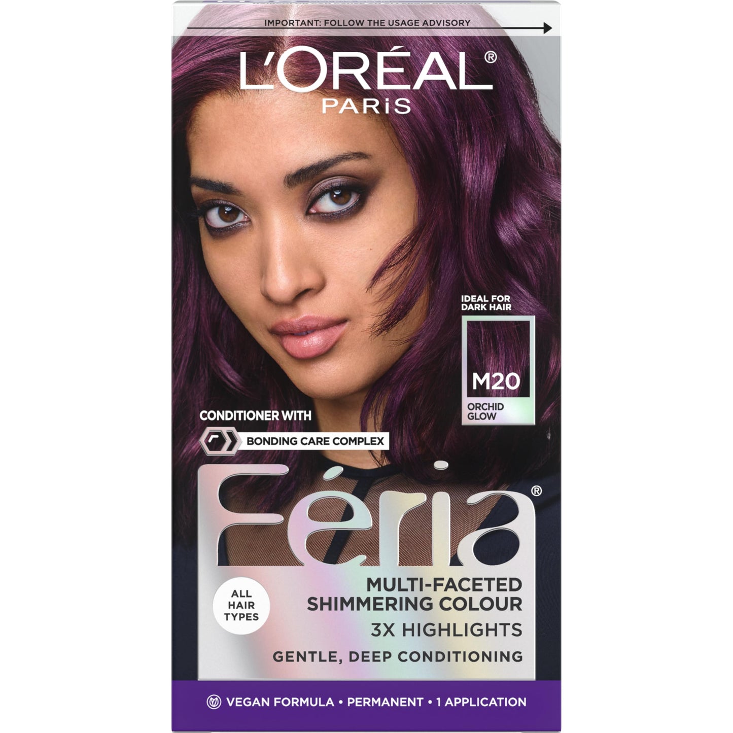 L’Oreal Paris Feria Midnight Bold Multi-Faceted Permanent Hair Dye, One-Step Hair Color Kit for Dark Hair, No Bleach Required, Orchid Glow Beauty & Personal Care L'Oreal Paris