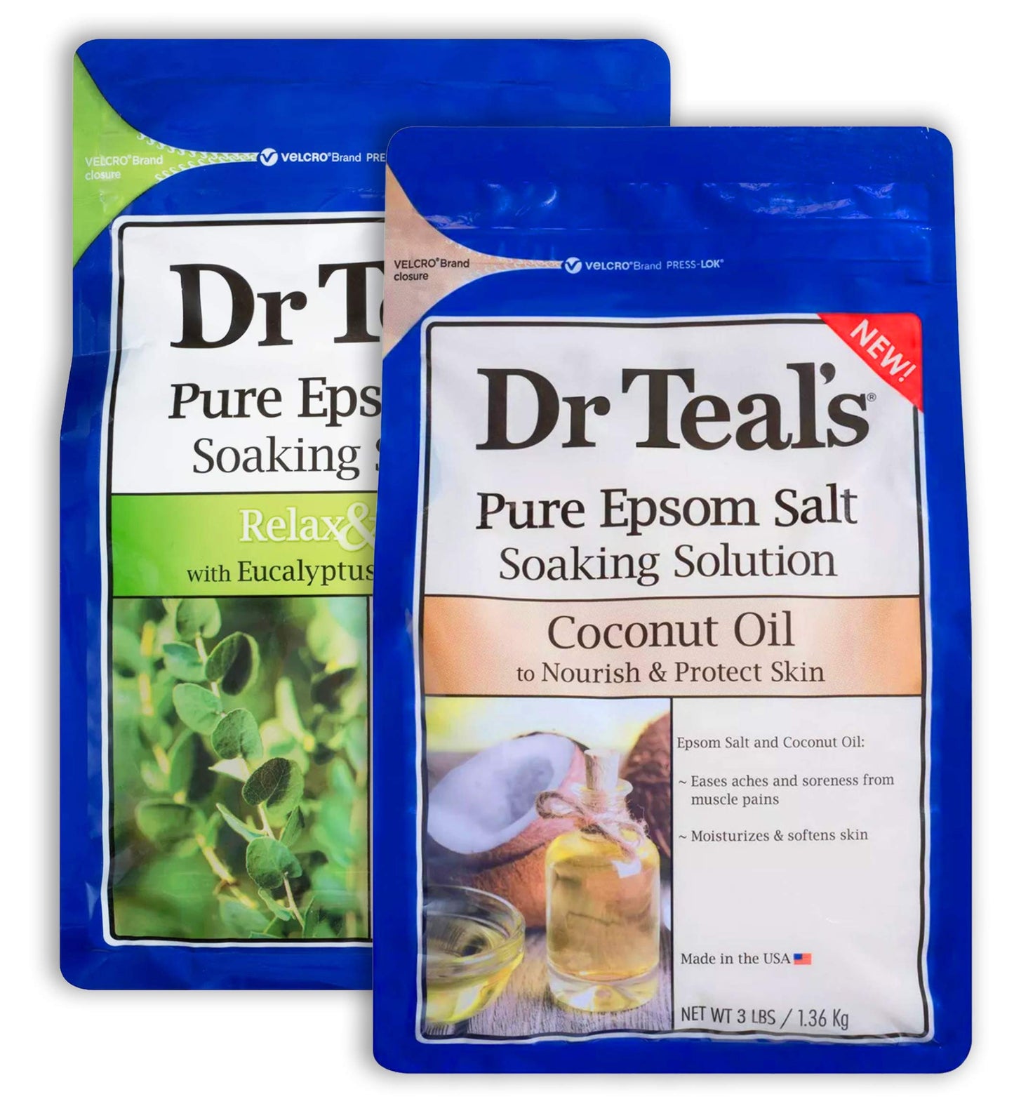 Dr Teal's Epsom Salt Bath Variety Gift Set (2 Pack, 3lb Ea) - Relax & Relief Eucalyptus & Spearmint, Nourish & Protect Coconut - Essential Oils & Pure Beauty and Personal Care Dr Teal's