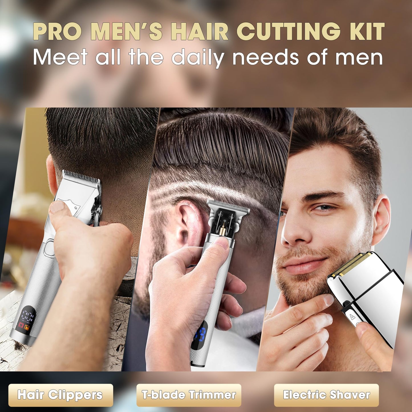 Lanumi Professional Hair Clippers Electric Razor Shavers Men 3 Piece Set Rechargeable Clippers and Trimmers Beard Trimmer Barber Kit with Travel Case Beauty and Personal Care Lanumi