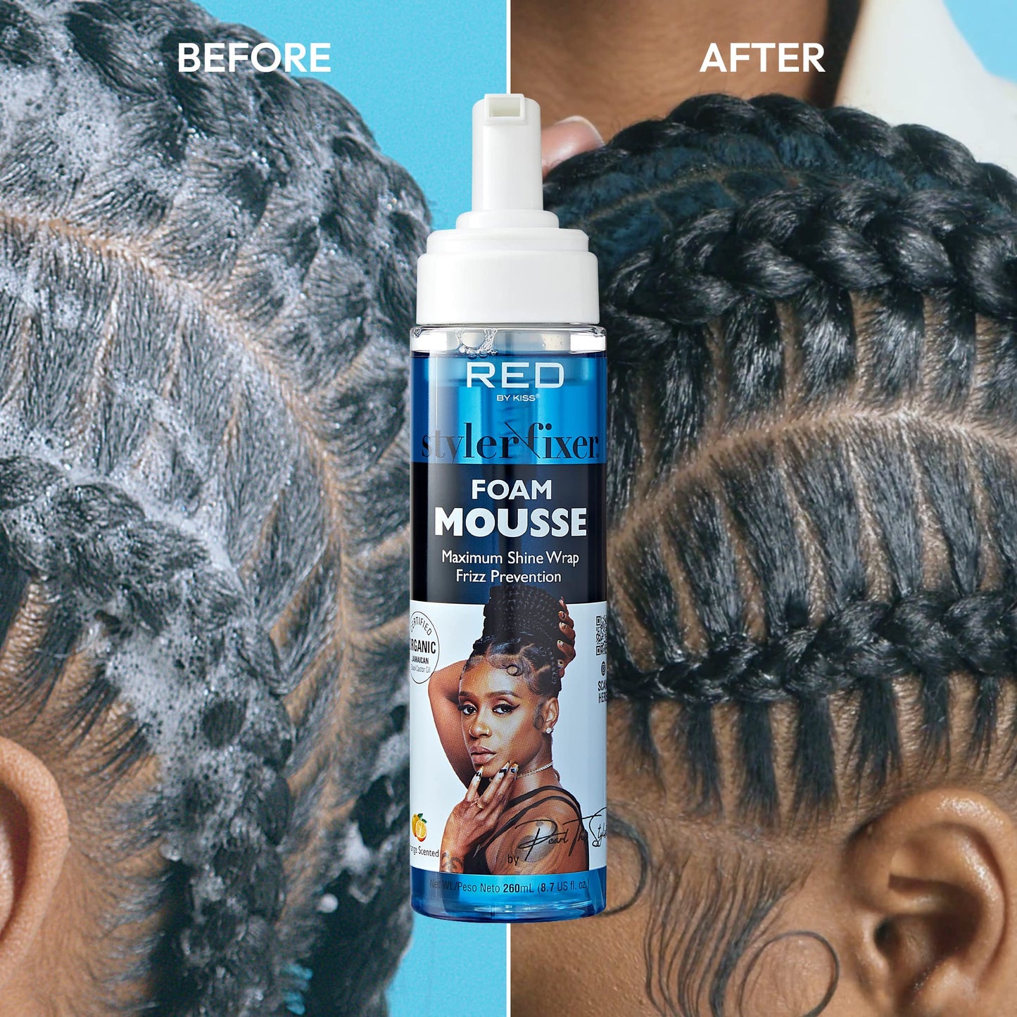 Red by Kiss Foaming Mousse, Maximum Shine Wrap Mousse, Reduce & Prevent Frizz, Define Curls, Hold Styles, Nourishes Dry and Crips Hair, Enriched Beauty & Personal Care Red by Kiss