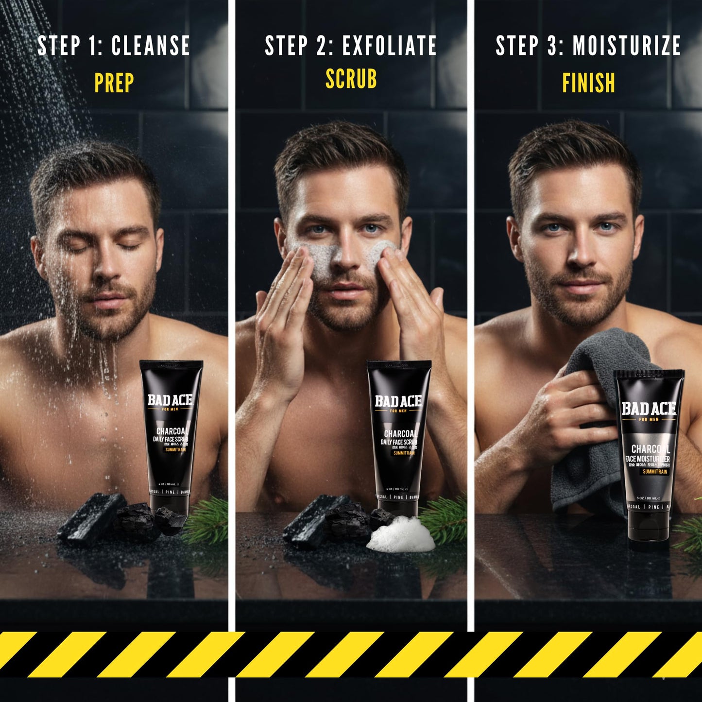 BAD ACE Daily Men's Charcoal Face Wash with Scrubs, Korean Exfoliating Face Wash - Premium Mens Face Scrub, Deep Cleansing Skin Care | Men's Facial Beauty & Personal Care BAD ACE