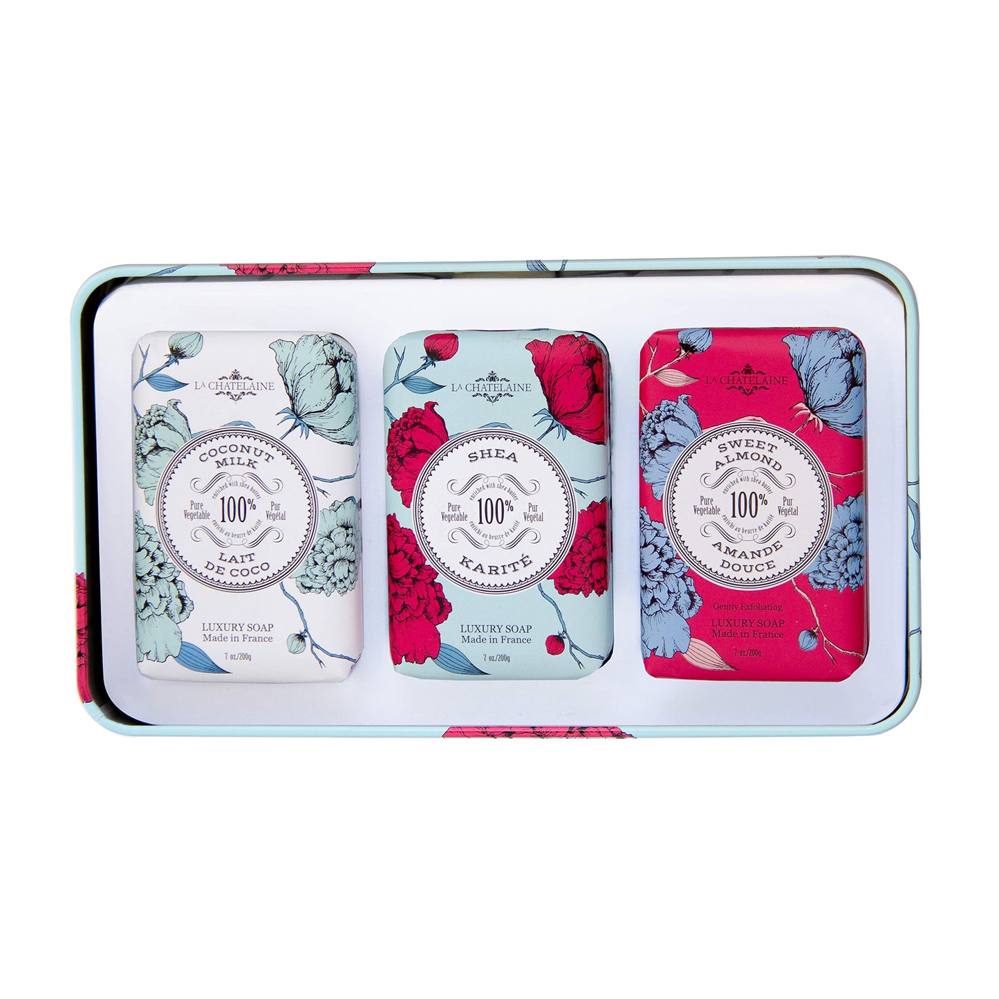 La Chatelaine Luxury Bar Soap Trio Gift Set Tin | Made in France | Natural and Organic | Shea Butter Formula | 3 x 7 oz / 200g -Aqua Soap Trio Beauty & Personal Care La Chatelaine