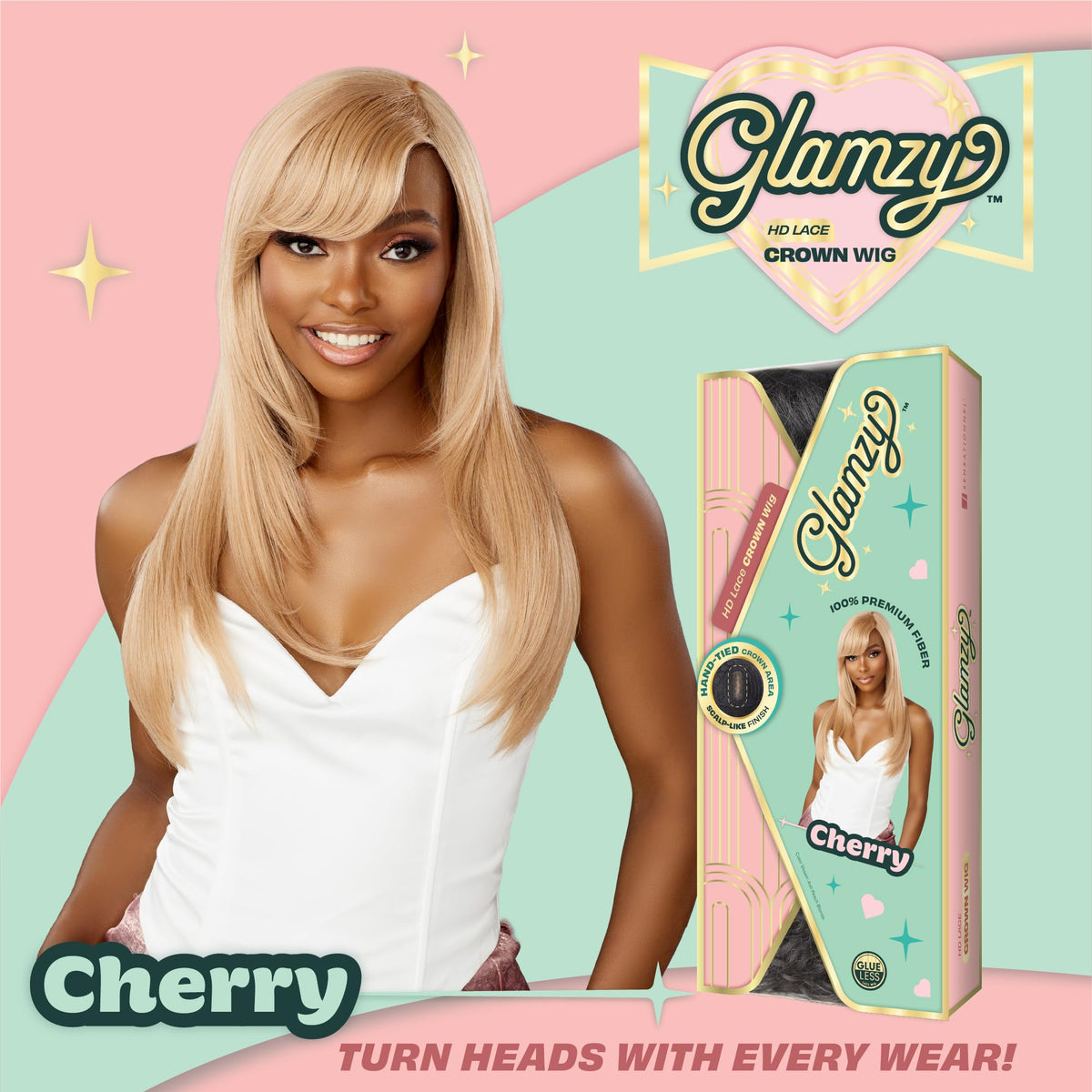 Sensationnel Glamzy Lace Crown Wig-Cherry, ASHPEACHBLONDE