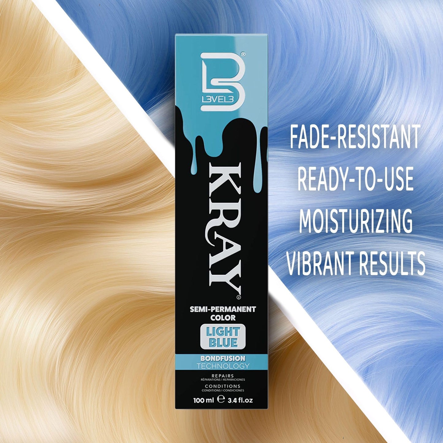 L3 - Level 3 Kray Semi Permanent Hair Color - Semi Permanent Hair Dye with Aloe Vera - Light Blue Beauty & Personal Care L3
