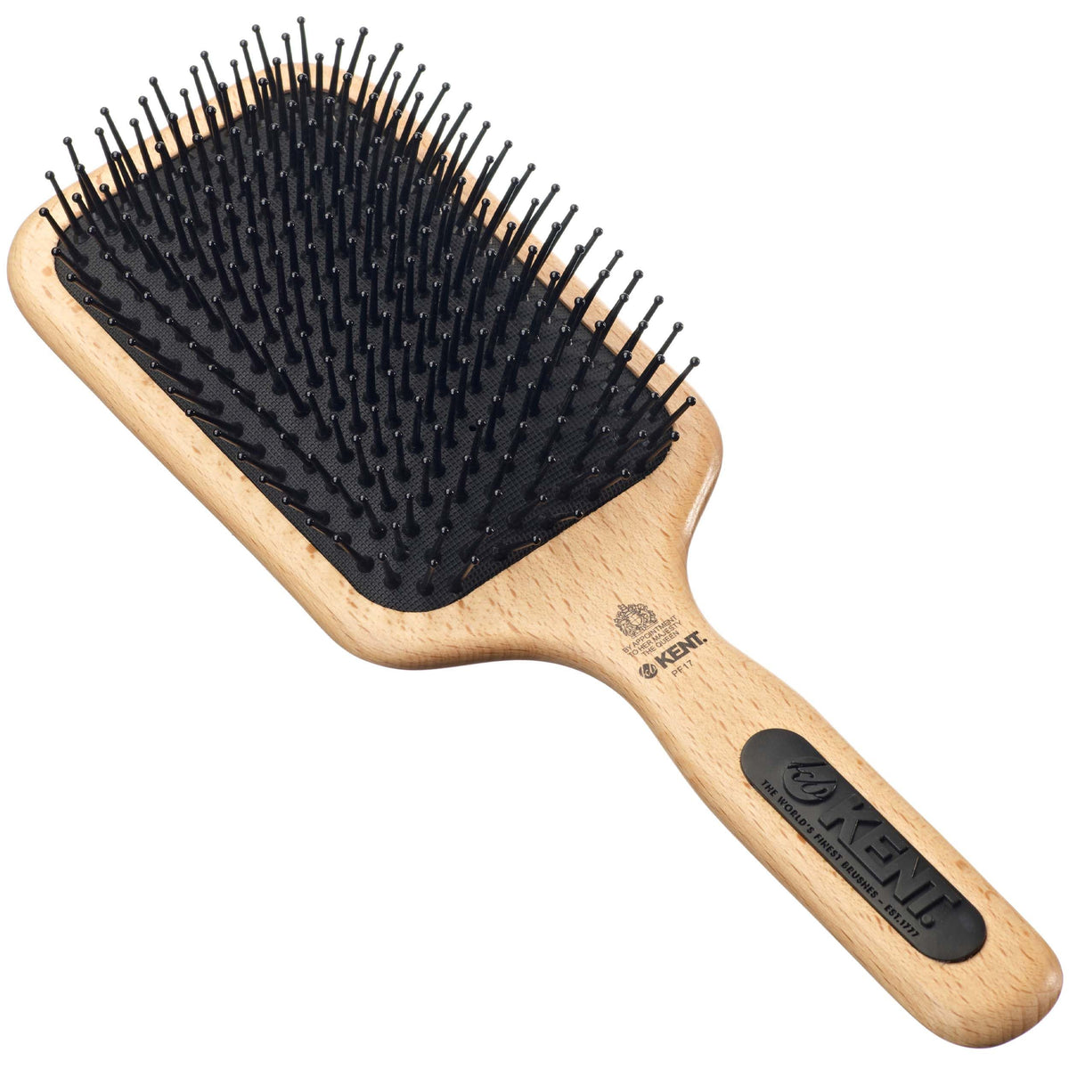 Kent PF17 Large Cushion Paddle Brush, Taming Fine Pins Hair - Detangling Long, Thick, Curly Hair, Scalp Massager, Growth Stimulator. Wet or Dry Use.