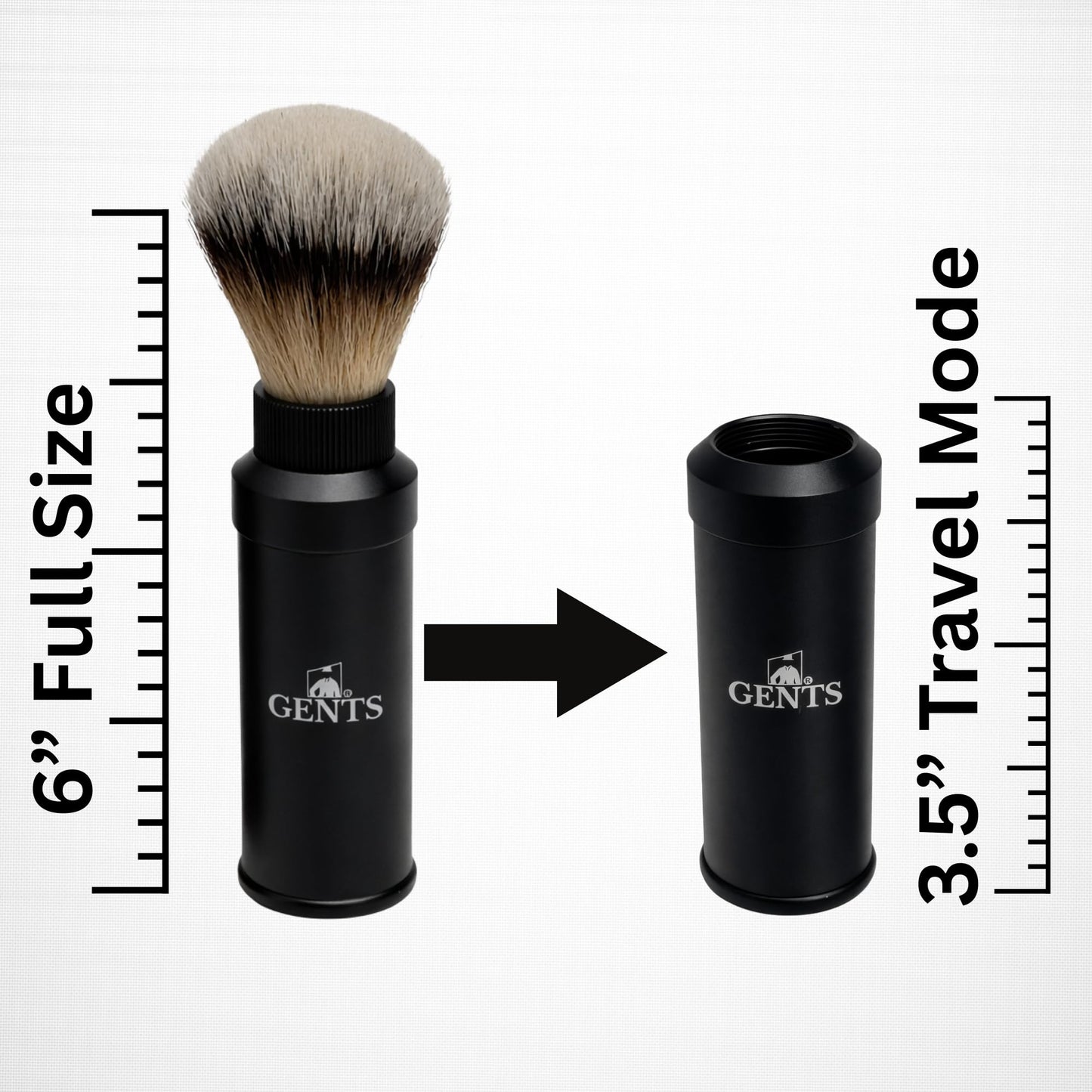 GENTS Travel Shaving Brush with Collapsible Canister - Synthetic Bristles, Compact Portable Wet Shaving Brush for Men, Chrome-Style Travel Grooming Beauty and Personal Care G.B.S