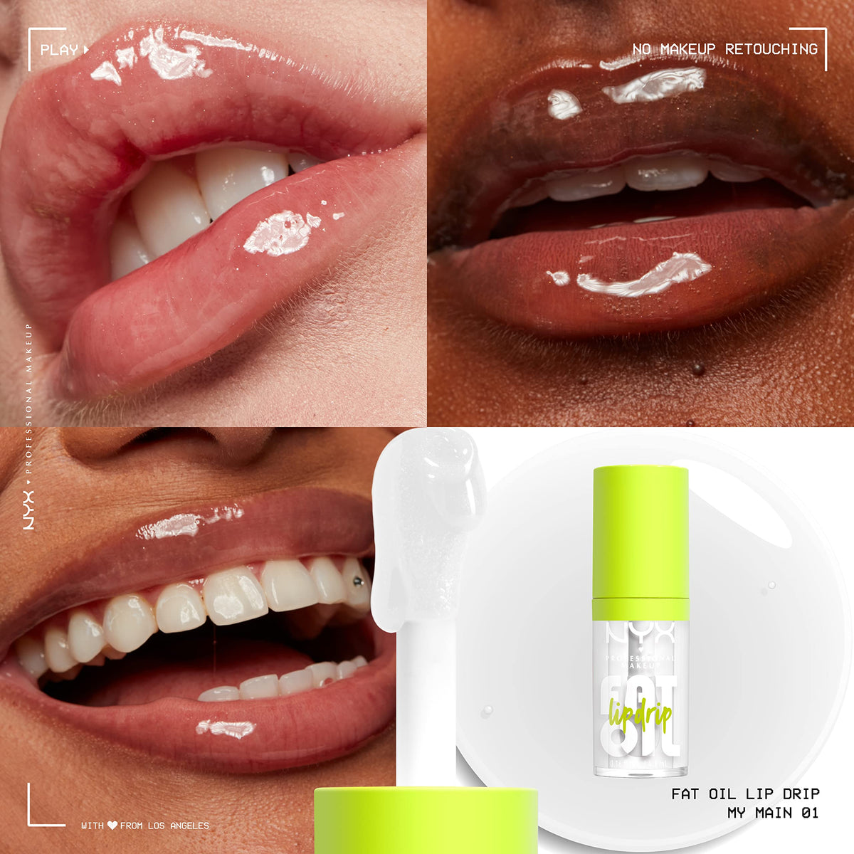 NYX PROFESSIONAL MAKEUP Fat Oil Lip Drip, Moisturizing Lip Oil Gloss, Vegan Tinted Formula, Up to 12 HR Hydration - My Main (Clear) Beauty & Personal Care NYX PROFESSIONAL MAKEUP