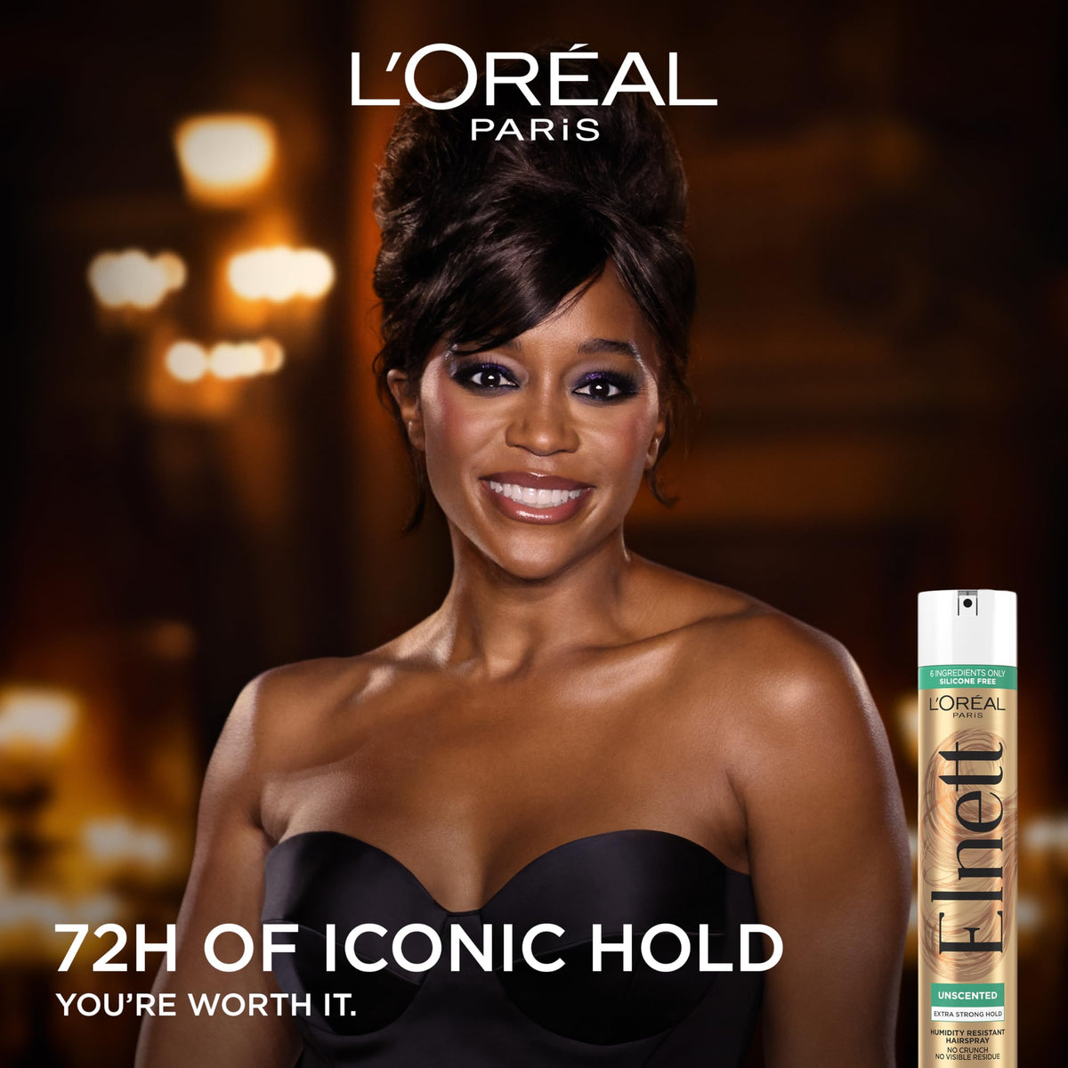 L'Oreal Paris Elnett Unscented Hairspray, up to 72-Hour Extra Strong Hold Formula with Humidity Resistant Frizz Control, Hairspray with Soft