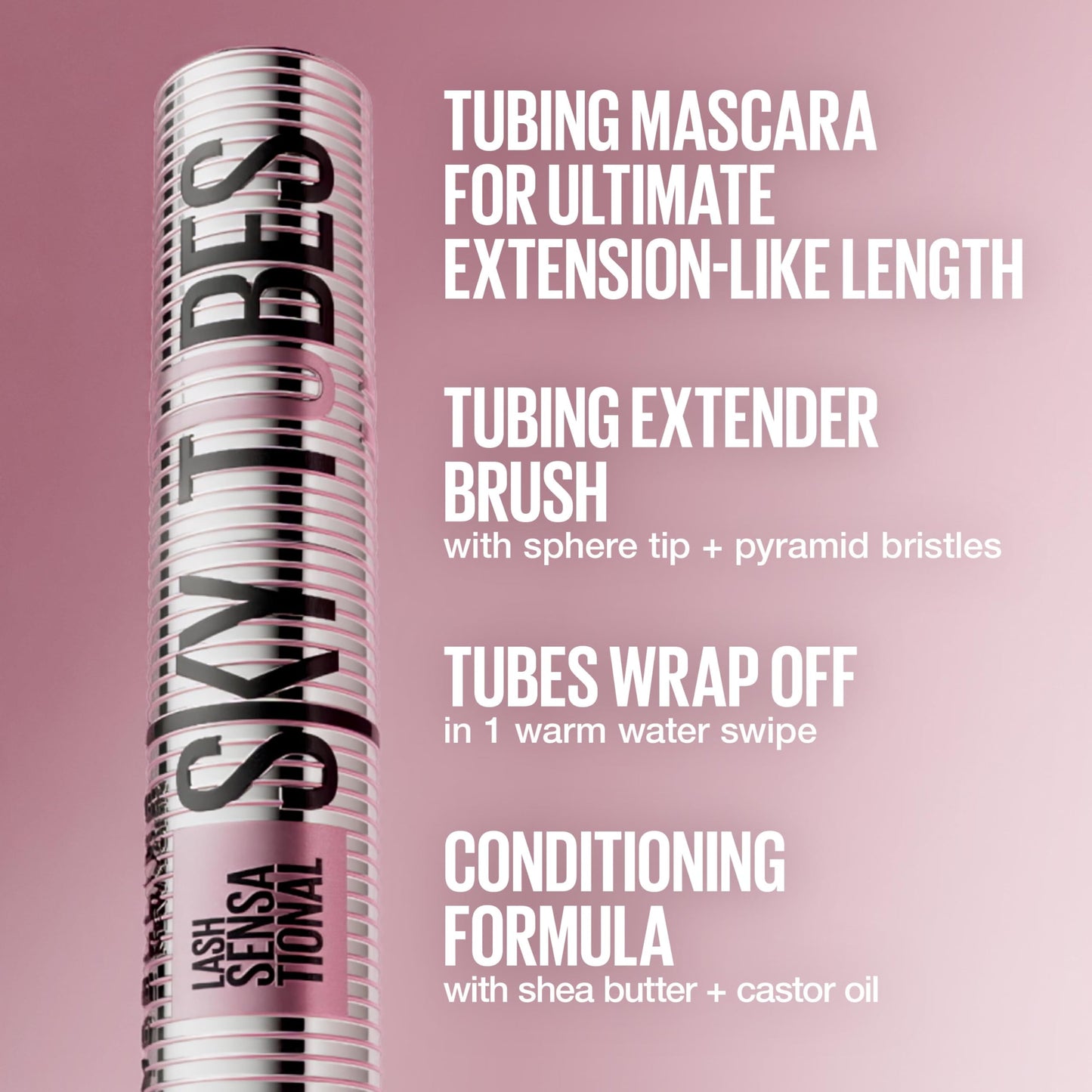 Maybelline Lash Sensational Sky Tubes Tubing Mascara, Extension-Like Lengthening Mascara, 24HR Eye Makeup with Shea Butter & Castor Oil, Very Black, 1 Beauty & Personal Care MAYBELLINE