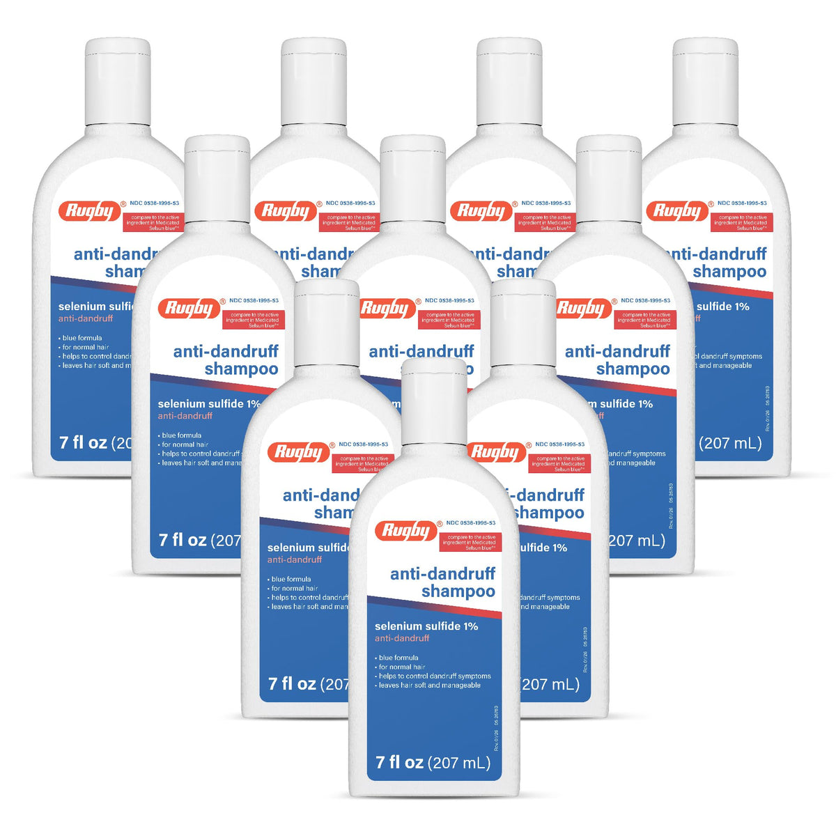 Rugby Selenium Sulfide Anti-Dandruff Shampoo - Blue Formula for Normal Hair - 7 Oz (10-Pack)
