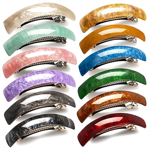 12pcs Retro Acrylic Hair Barrettes Automatic Large Hair Clip Elegant French Design Barrettes for Women Ladies (Retro Color) Beauty & Personal Care DealEachDay