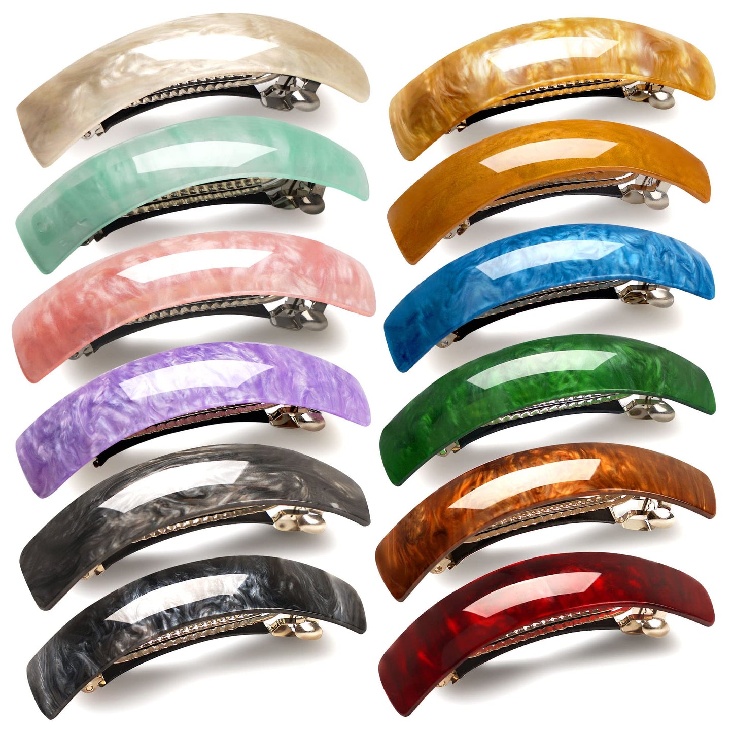 12pcs Retro Acrylic Hair Barrettes Automatic Large Hair Clip Elegant French Design Barrettes for Women Ladies (Retro Color) Beauty & Personal Care DealEachDay
