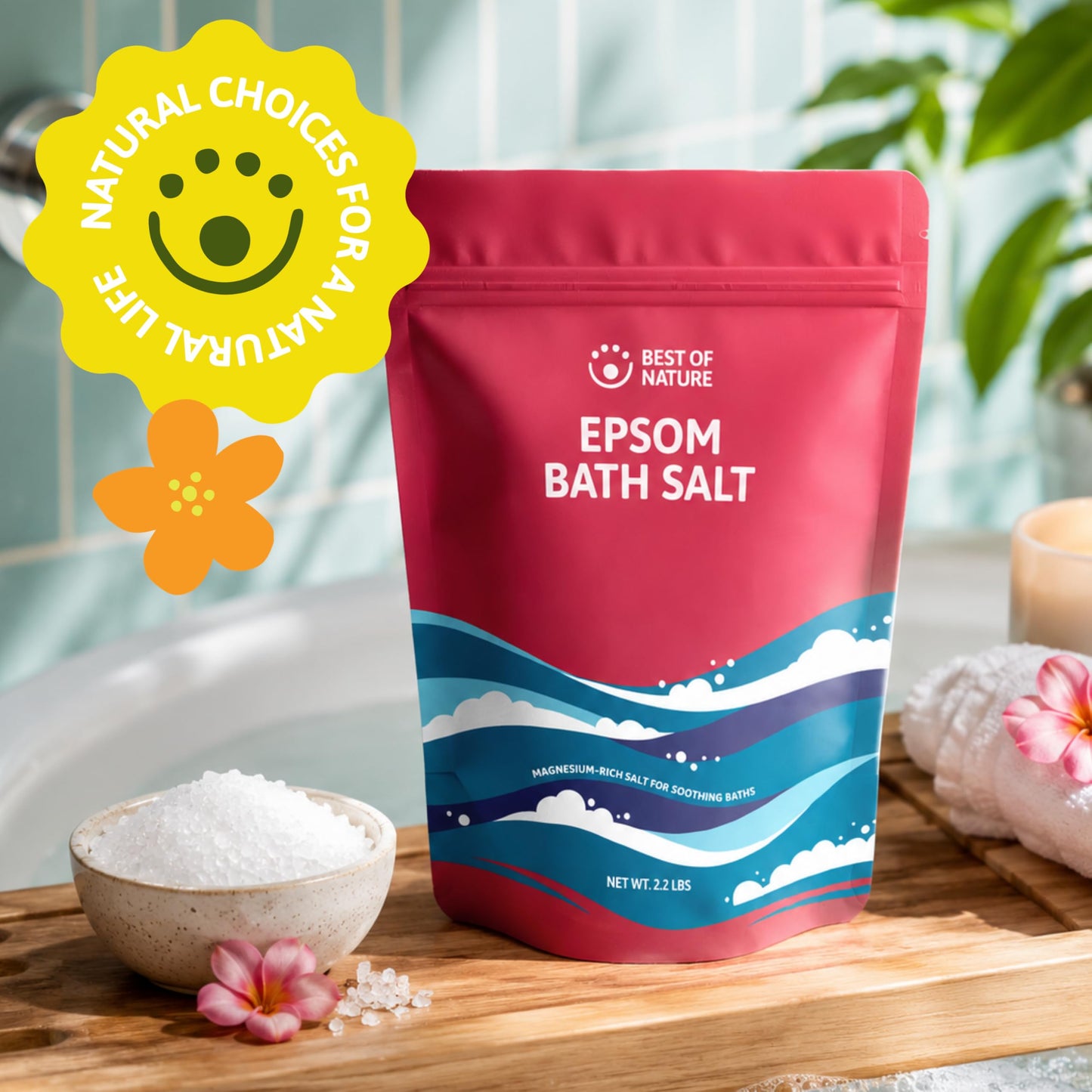 Best of Nature Epsom Salt 2.2 lb Fine Grain Bath Soak Salt, Unscented Magnesium Sulfate, Resealable Bag, Made in the USA Beauty and Personal Care Best of Nature
