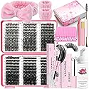 DNSGOOR DIY Lash Extension Kit 590Pcs 9-18mm D Curl Lashes Clusters with Lash Bond and Seal Glue Remover Lash Shampoo Cleansing Brush Headband… Beauty & Personal Care DNSGOOR