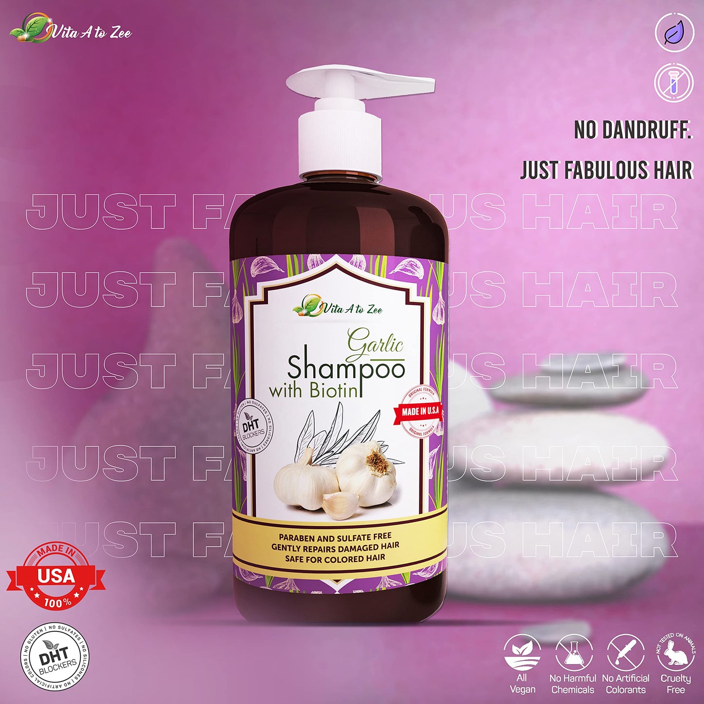 Vita A to Zee Garlic Hair Shampoo with Anti DHT Blocker - Garlic Natural Hair Treatment for Hair Growth, Thickening, Loss, Thinning & Itchy Scalp Beauty & Personal Care Vita A to Zee