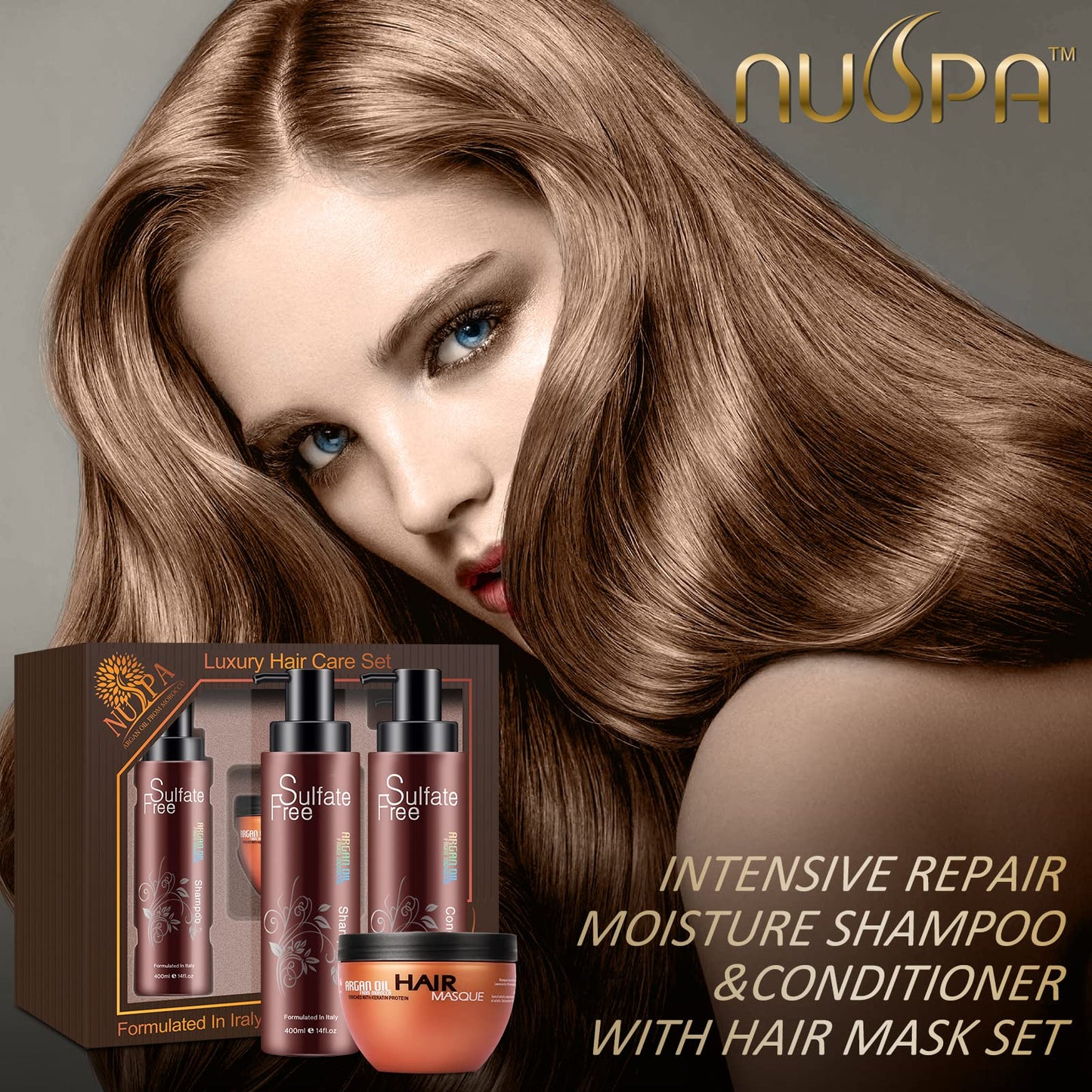 Nuspa Moroccan Argan Oil Hair Care Set - Sulfate Free for Damaged, Dry, Frizzy, Color Safe, Keratin Treated Hair with Long Lasting Shine Beauty & Personal Care NUSPA NUSPA