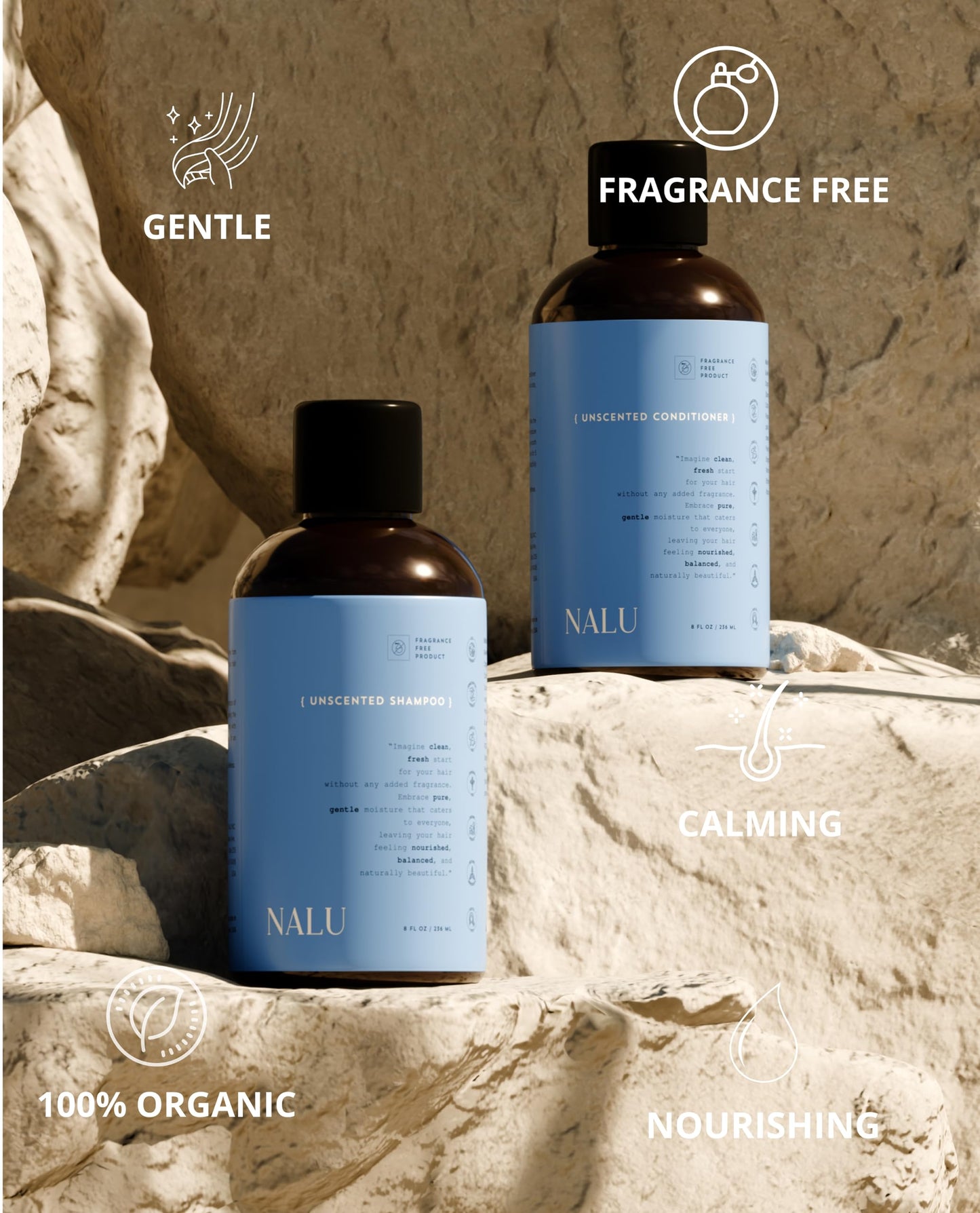 NALU Organic Unscented Shampoo & Conditioner Set - Fragrance-Free Solution for Sensitive Scalps. Nourishing & Strengthening. 8 Fl Oz Each. Beauty & Personal Care NALU