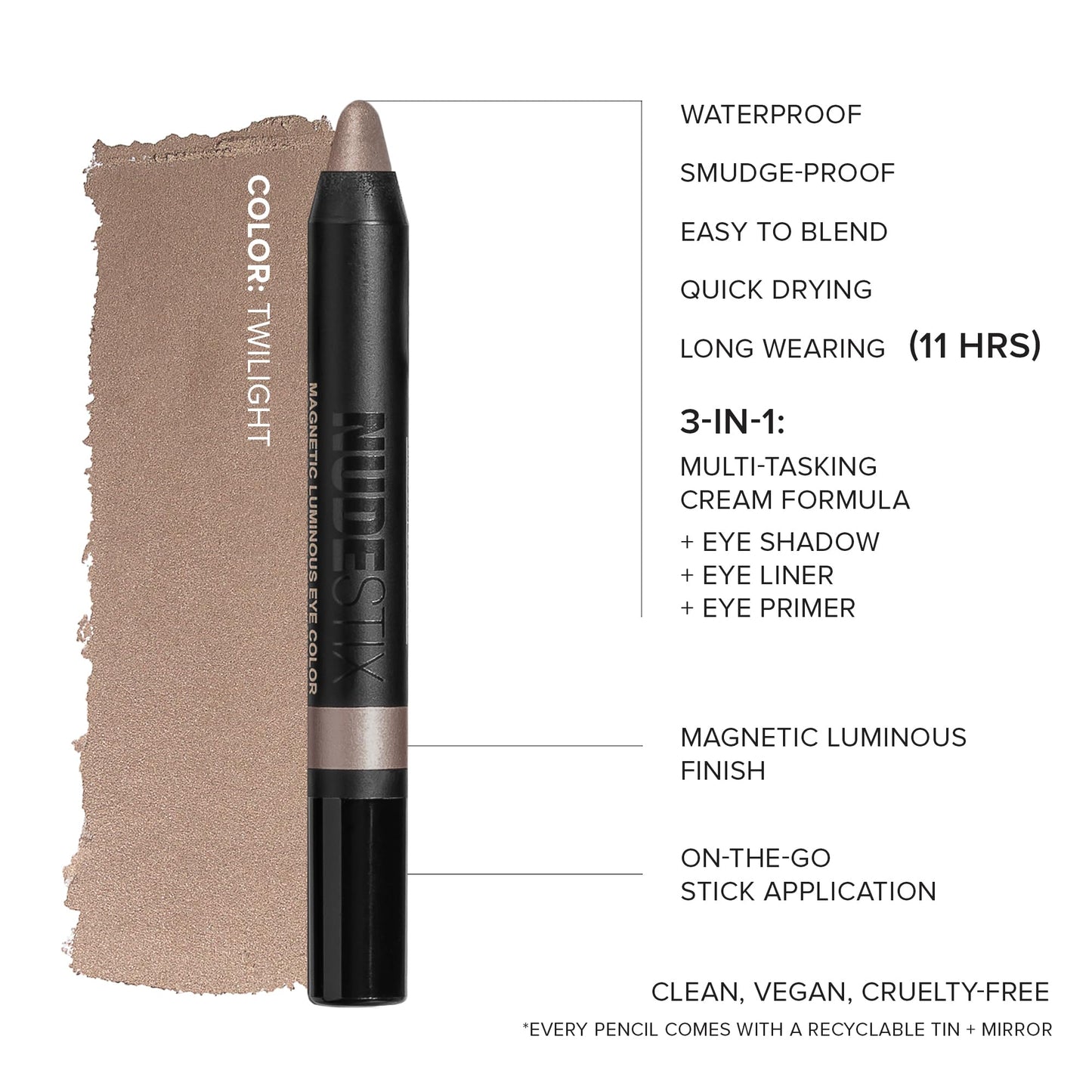 Nudestix Magnetic Luminous Eye Color - 4-in-1 Cream Eyeshadow Stick, Eyeliner, Primer & Highlighter | Long-Wear, Waterproof Satin Finish | Vegan Beauty & Personal Care Nudestix