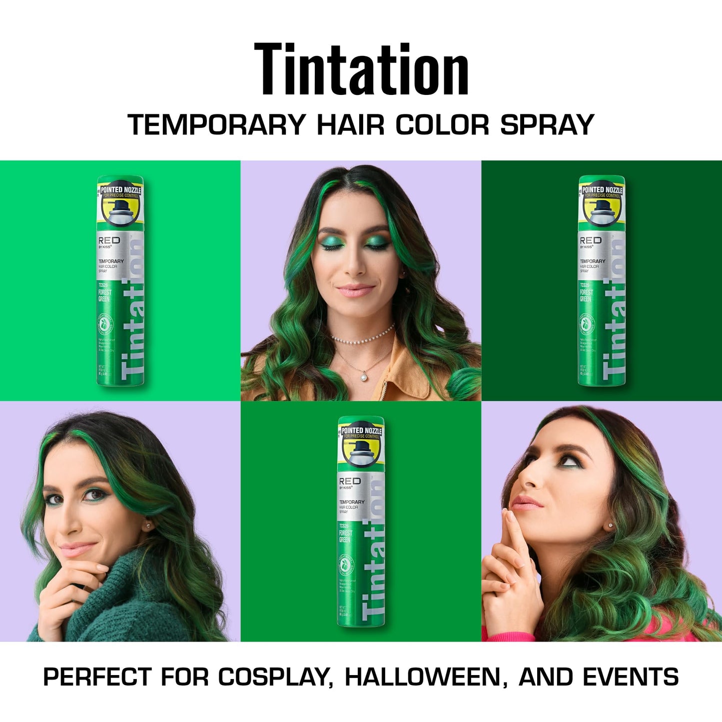 Red by Kiss Tintation Temporary Hair Color Spray 2.82oz, Quick-Dry & Smudge-Proof, Vivid Color Washable Hair Dye, Styling Spray Cosplay Halloween Beauty & Personal Care Red by Kiss