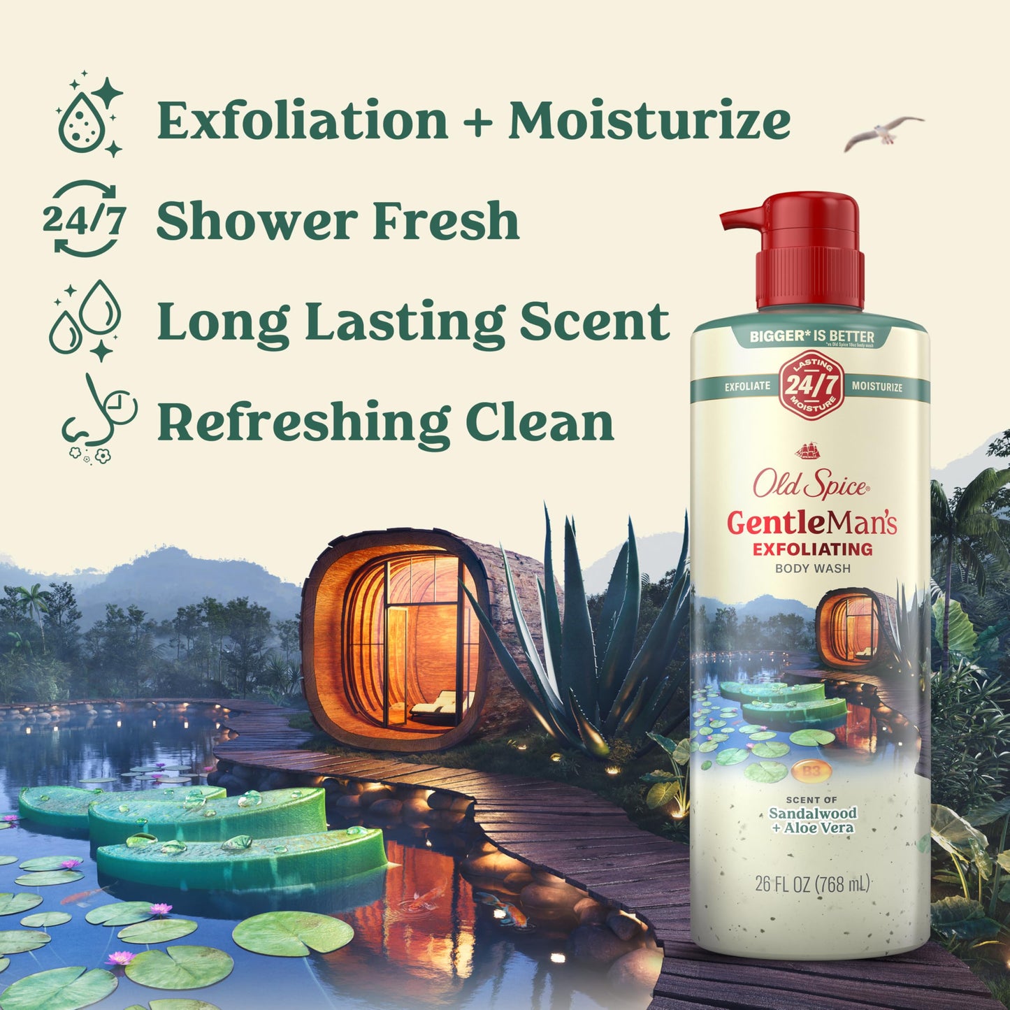 Old Spice GentleMan's Exfoliating & Moisturizing Body Wash for Men, 24/7 Shower Fresh with Long Lasting Scent, Renewing Vitamin B3 Blend, Sandalwood + Beauty & Personal Care Old Spice