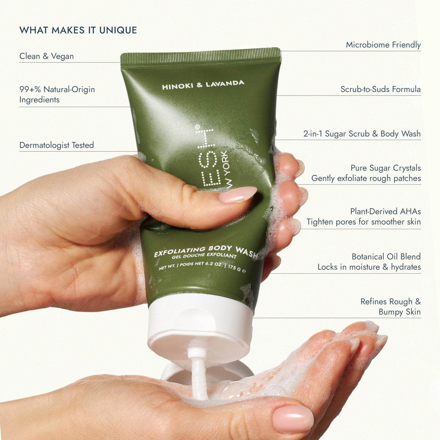 VOESH Sugar Scrub & Exfoliating Body Wash with Plant-Derived AHAs & Vegan Probiotics, K-Beauty Korean Skincare (Hinoki & Lavanda) Beauty & Personal Care VOESH