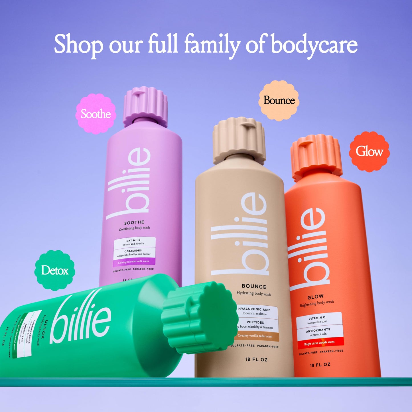Billie Soothe Comforting Womens Body Wash, 18 fl oz, Calming Lavender Milk Scent, Vegan, Cruelty Free Beauty & Personal Care Billie