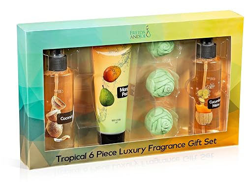 Fine Fragrance Body Mist & Body Splash Gift Set - Luxury Self-Care Combo for Women and Girls (Coconut, Cucumber, Mango Pear w/ Bath Fizzer, Bath Bomb) Beauty & Personal Care Freida and Joe