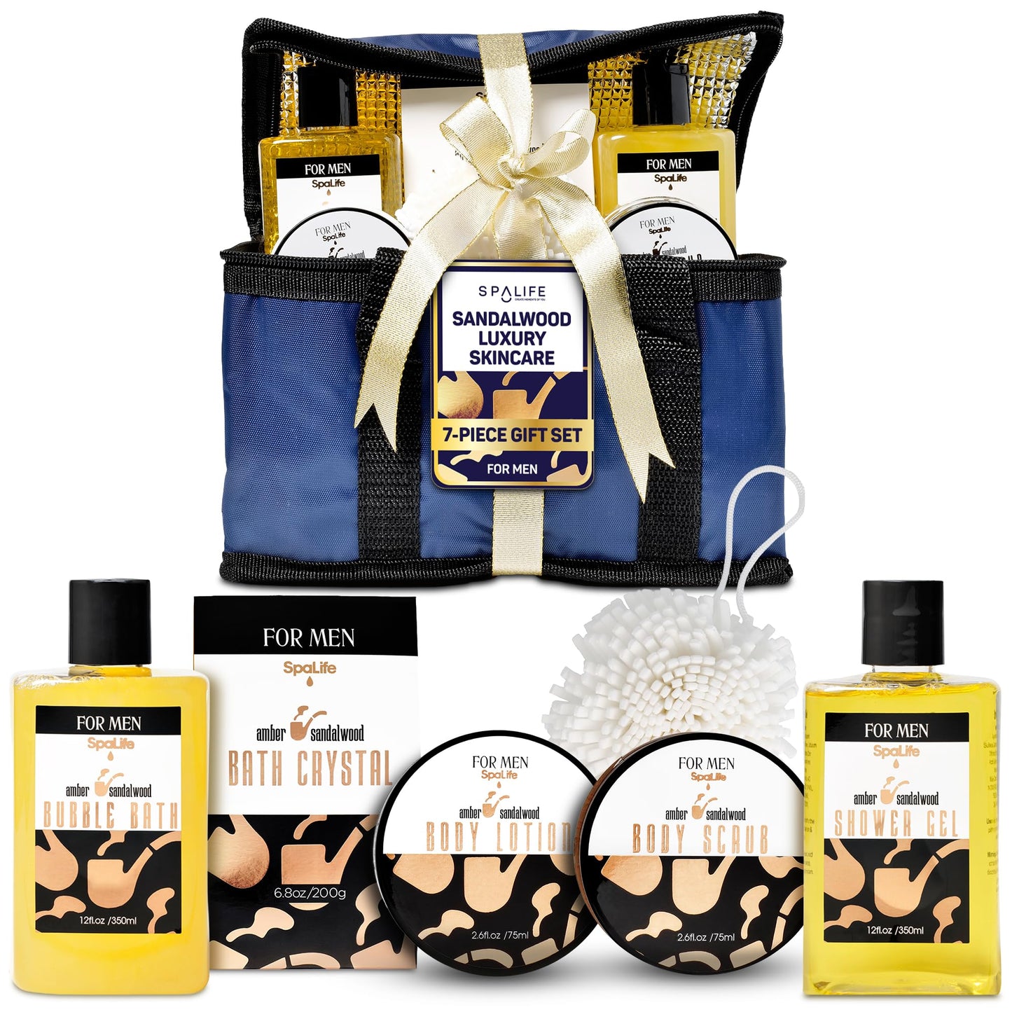 SpaLife Luxury Spa Skincare Sandalwood Gift Set for Men - Mens Body Wash Gifts - Mens Gift Set for Bath and Body - Gifts for Men - Cleansing Beauty and Personal Care SpaLife