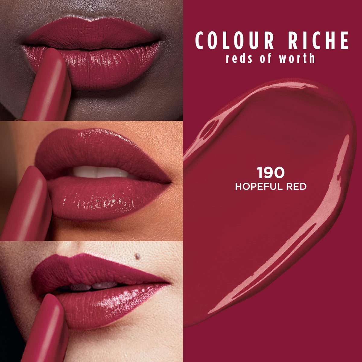 L'Oreal Paris Colour Riche Red Lipstick, Long Lasting, Satin Finish Smudge Proof Lipstick with Hydrating Argan Oil & Vitamin E, Reds of Worth, Hopeful