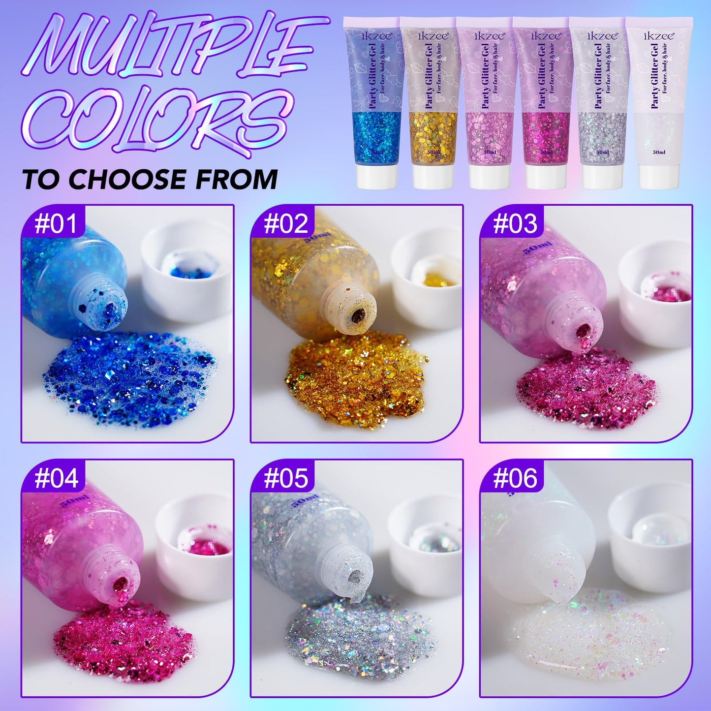 6Pcs Body Glitter for Women - Holiday Glitter Gel for Face &Body & Hair & Nail DIY?Hair Glitter Gel Create A Stunning Visual Feast ?Multiple Purpose Beauty & Personal Care YMFGPFYL