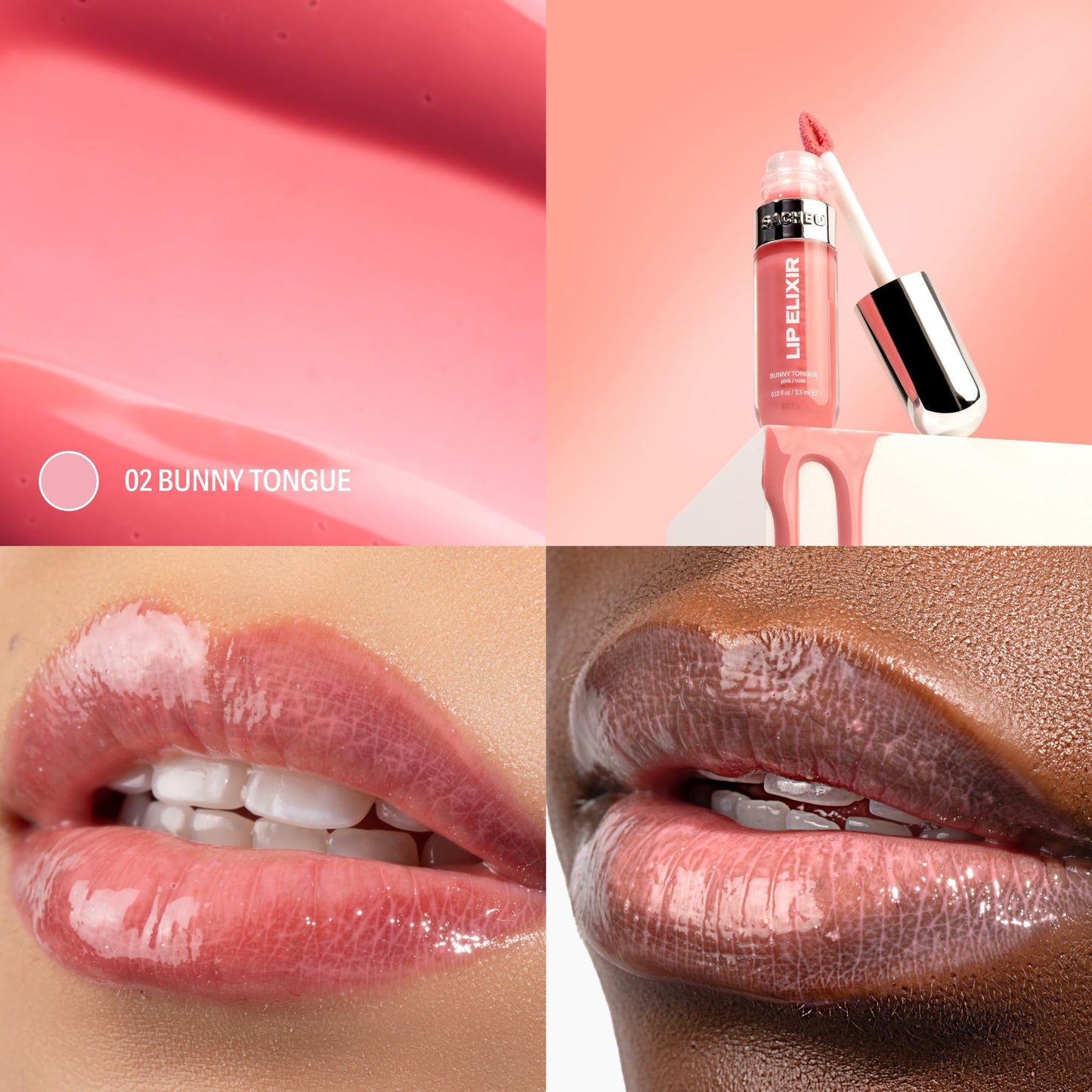 Sacheu Lip Elixir Nourishing and Hydrating Lipgloss - Moisturizing Plumping Lip Gloss Enriched with Collagen, Non-Sticky Lip Color Smooth High-Shine Beauty & Personal Care Sacheu