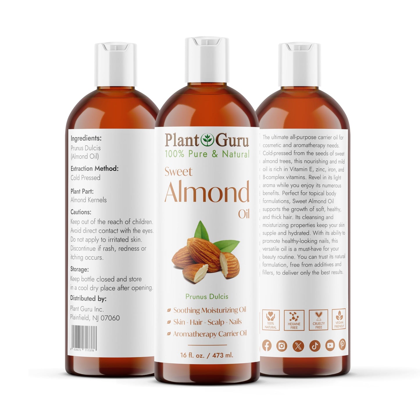 Carrier Oil Variety Set 16 oz Cold Pressed 100% Pure Natural Almond, Avocado, Coconut Fractionated, Grapeseed. For Aromatherapy Essential Oils, Skin Beauty & Personal Care Plant Guru