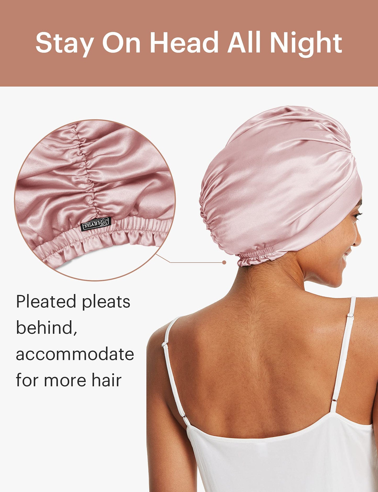 LilySilk Silk Bonnet for Sleeping Womens 100% Mulberry Silk Sleep Cap Hair Wrap for Curly Long Hair Rosy Pink Beauty and Personal Care LilySilk