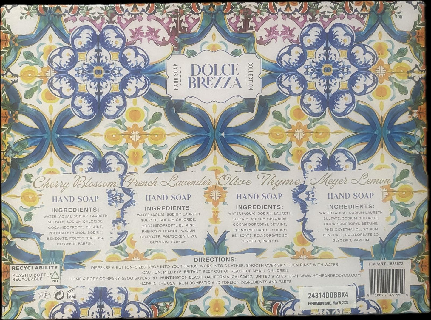 Home and Body Company Hand Soap Dolce Brezza Collection 21.5 FL/636ml Bottles infused with Essential Oils (SET OF 4) Meyer Lemon, Olive Thyme, Fresh Beauty & Personal Care Home & Body Company