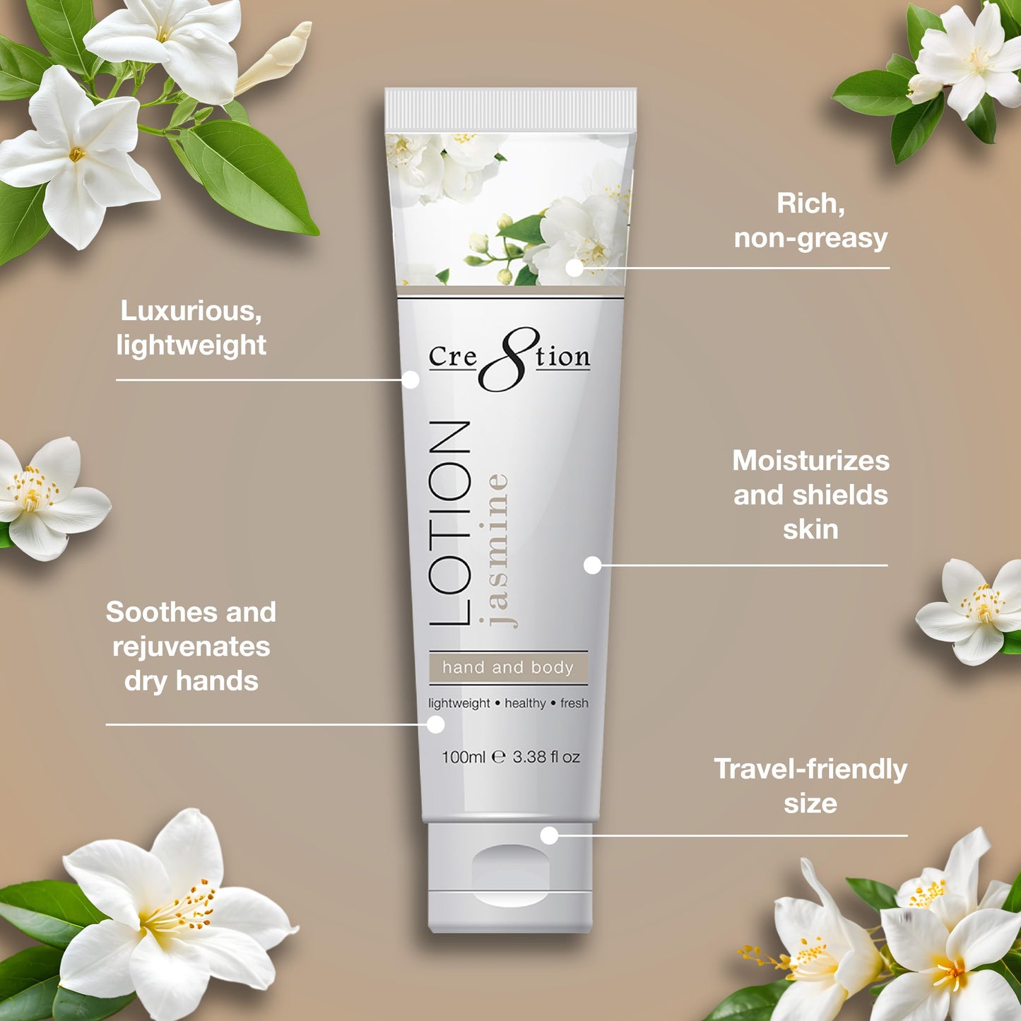 Cre8tion Spa Jasmine Hand & Body Lotion, Luxurious Lightweight Moisturizer for Silky, Smooth Skin, 3.3 Fl Oz Beauty & Personal Care Cre8tion
