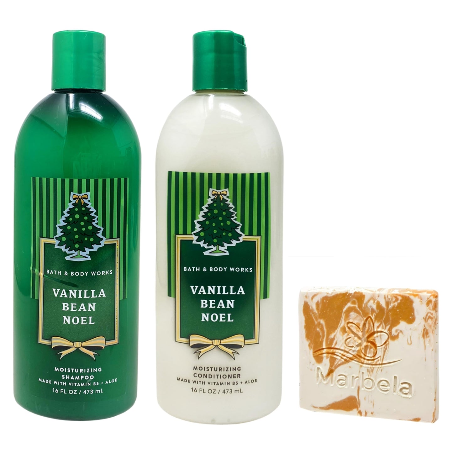 Bath & Body Works Vanilla Bean Noel Moisturizing Shampoo & Conditioner with a Peach Gardenia Sample Soap Beauty & Personal Care Bath & Body Works