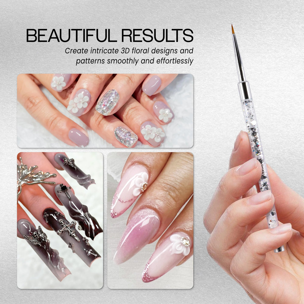 PANA 3D Kolinsky Nail Art Brush - Silver Glitter Handle, Size 2 - Acrylic Nail Art Sculpture Brush for Manicures Pedicure Salon Professional or