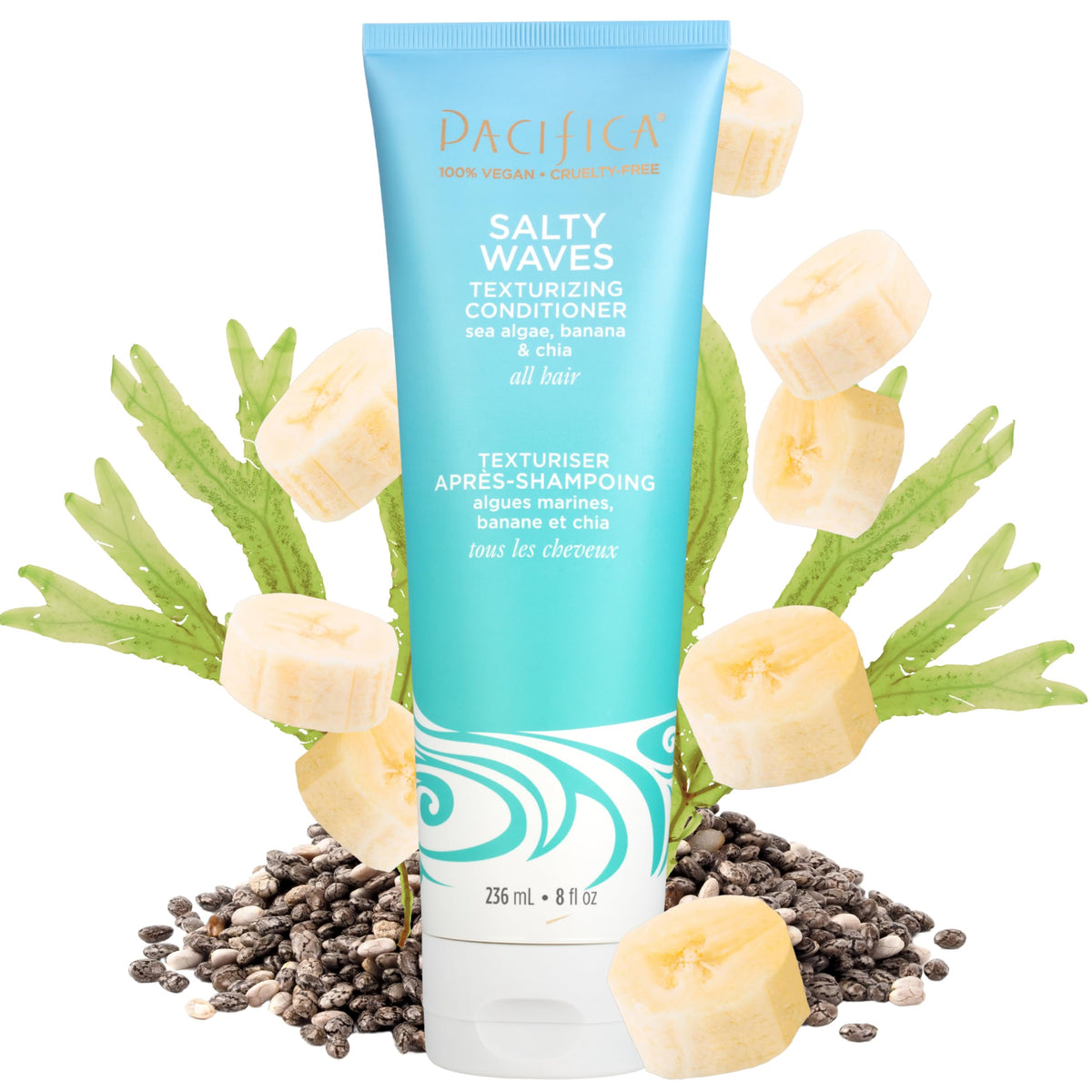 Pacifica Beauty Conditioner, Salty Waves Texturizing and Moisturizing, 8 Fl Oz, Banana Scent, For All Hair Types, Vitamin B + Vitamin E, Vegan &