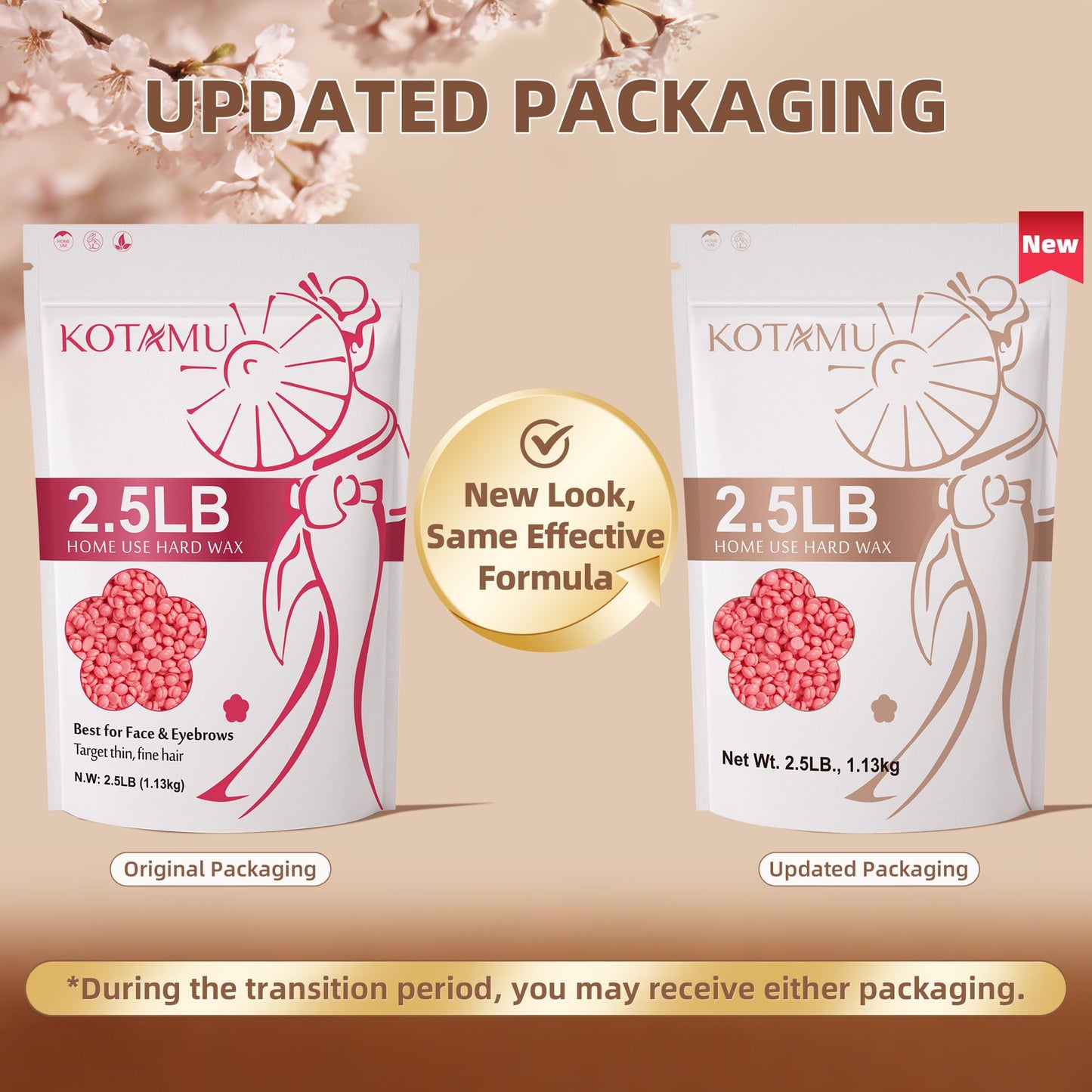 KOTAMU Pink Wax Beans for Hair Removal, 2.5lb, Hard Wax for Face, Eyebrow, Bikini, Brazilian, Leg, Body, Sensitive Skin, Ideal for Women Home Salon Beauty and Personal Care KOTAMU
