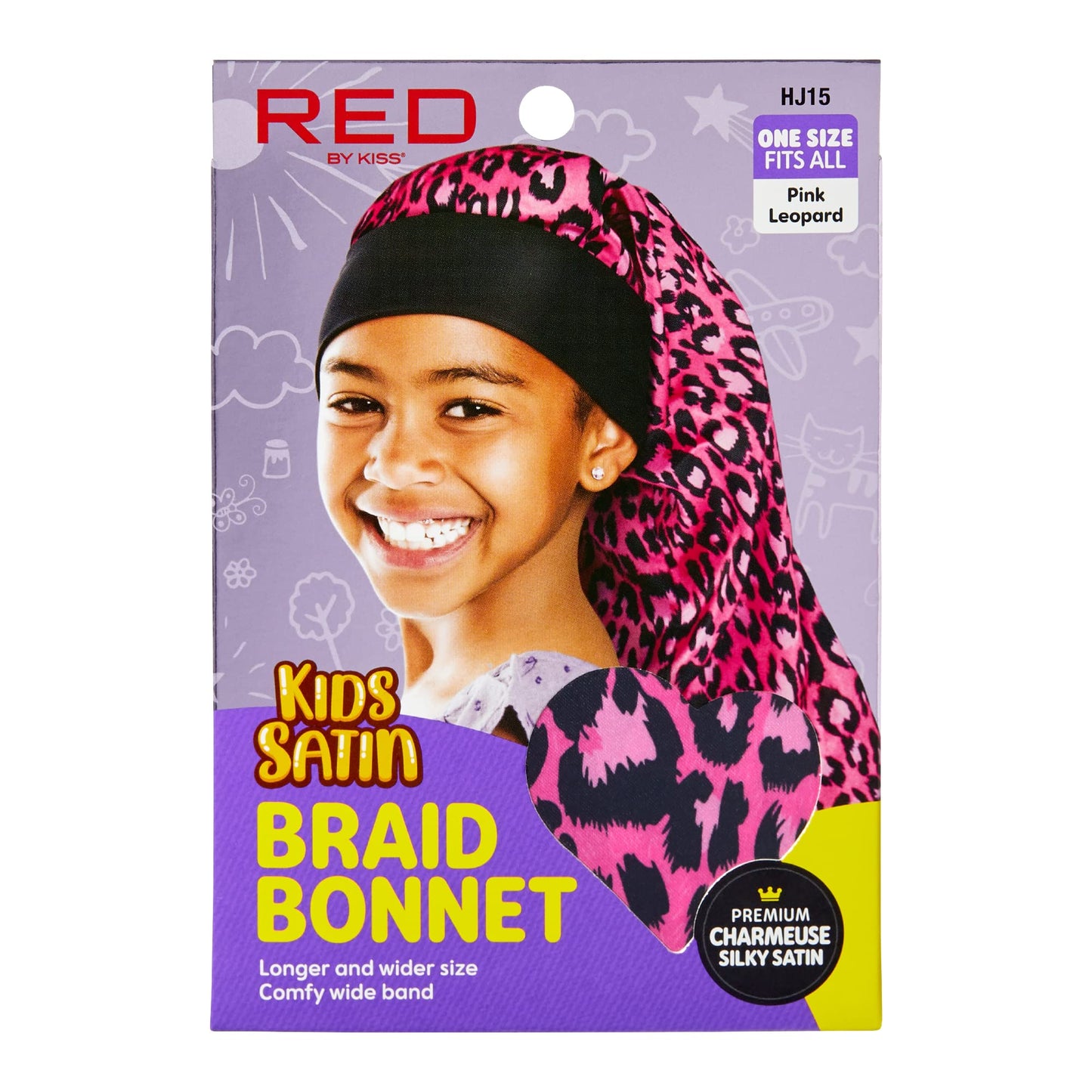 Red by Kiss Kids Satin Braid Bonnet, Comfy Wide Band for Long Hair, Long Braids (Pink Leopard) Beauty and Personal Care Red by Kiss