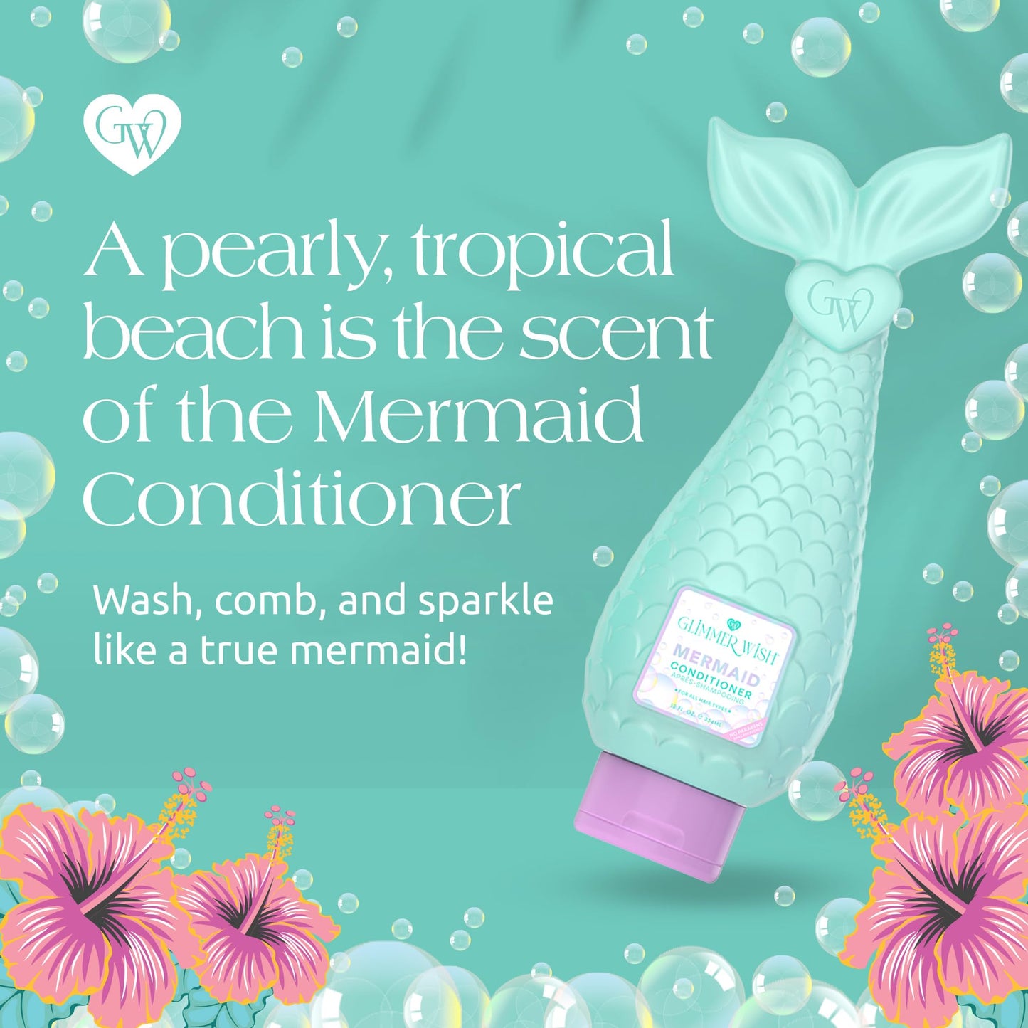 Glimmer Wish Mermaid Kids Conditioner, Paraben and Sulfate Free Conditioner for Strong and Smooth Hair, Kids Hair Care, Tropical Beach Scent, 12 Fl Oz Beauty & Personal Care Glimmer Wish