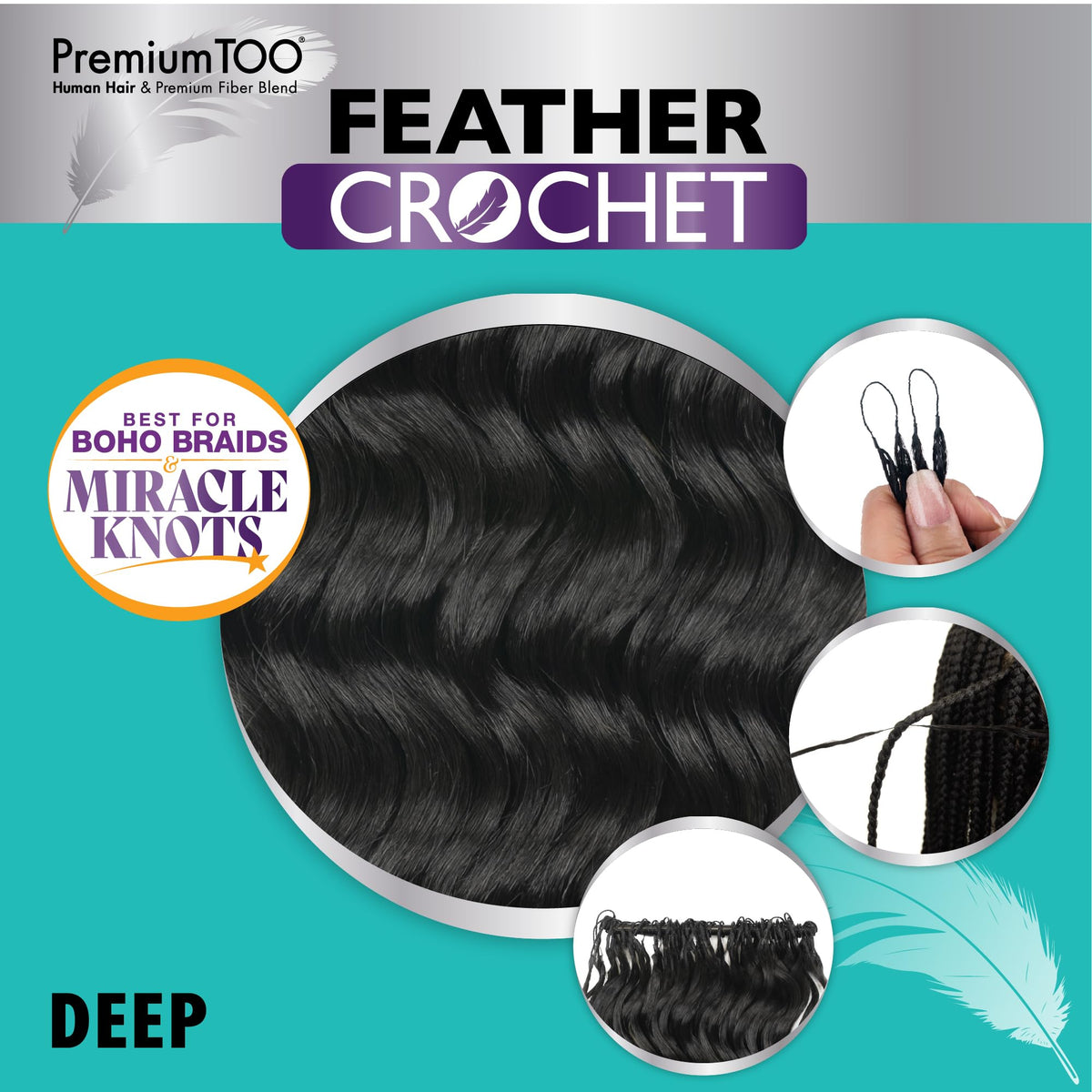 Sensationnel PremiumToo Feather Crochet Braids-Deep,14in, 1B OFFBLACK