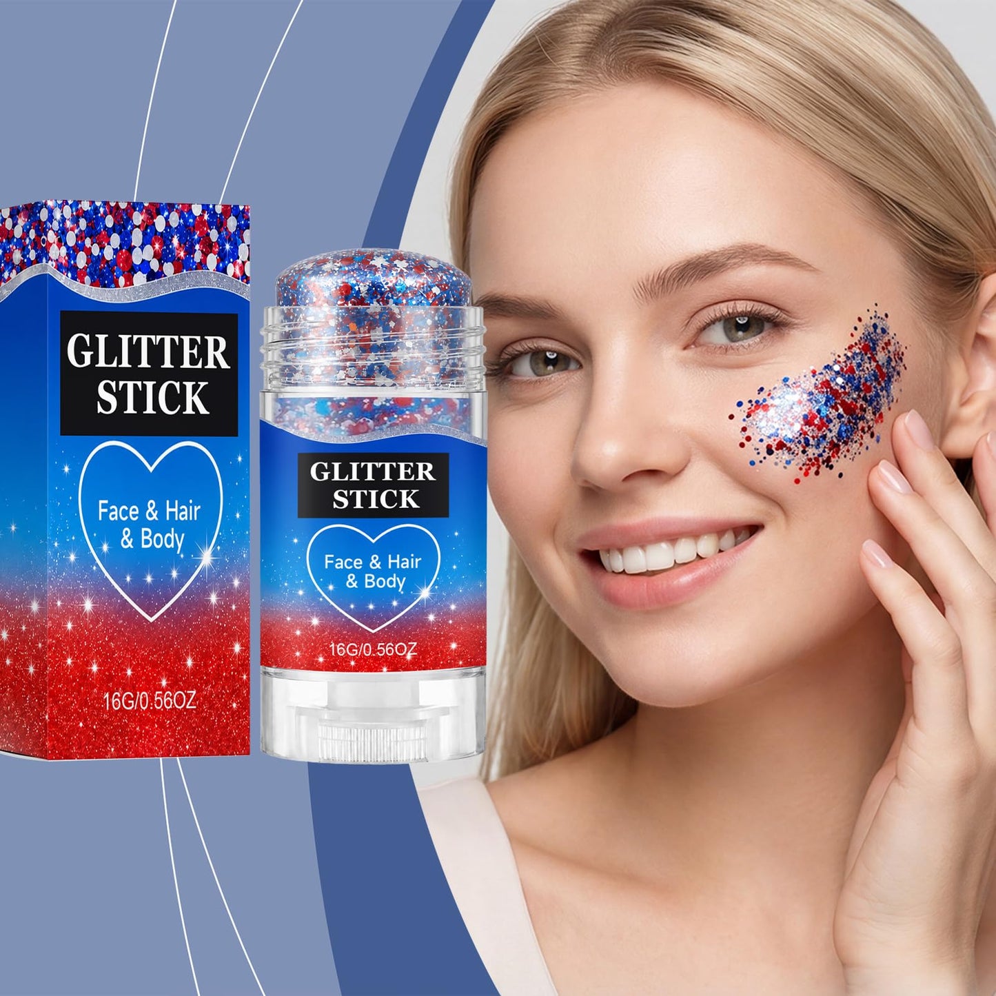 4th of July Glitter Stick, 2026 New Patriotic Hair Face Body Glitter Stick for Independence Memorial Day, Red White and Blue Body Glitter Stick Fourth Beauty & Personal Care SANQiMAO