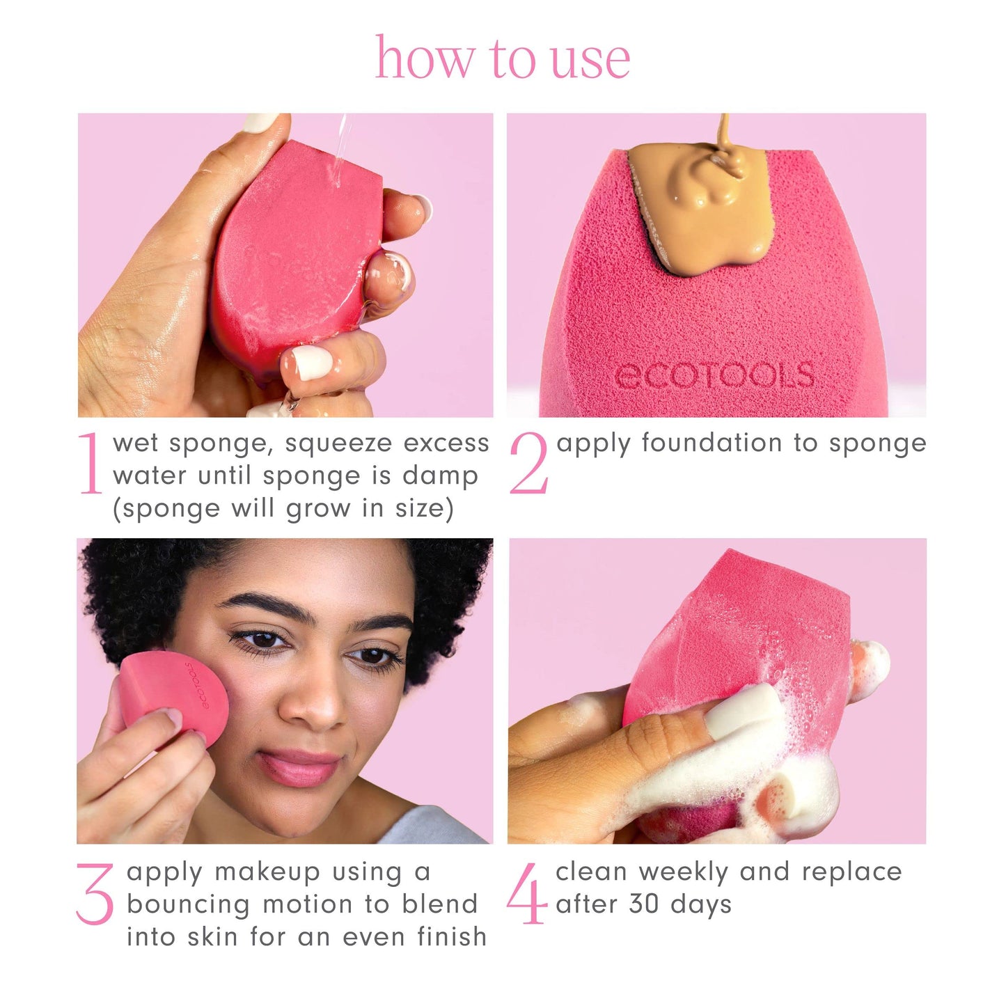 EcoTools Rose Water Bioblender, Compostable Makeup Blending Sponge, For Liquid & Cream Foundation, Base Coverage, Anti-inflammatory Ingredients, Pink Beauty & Personal Care EcoTools