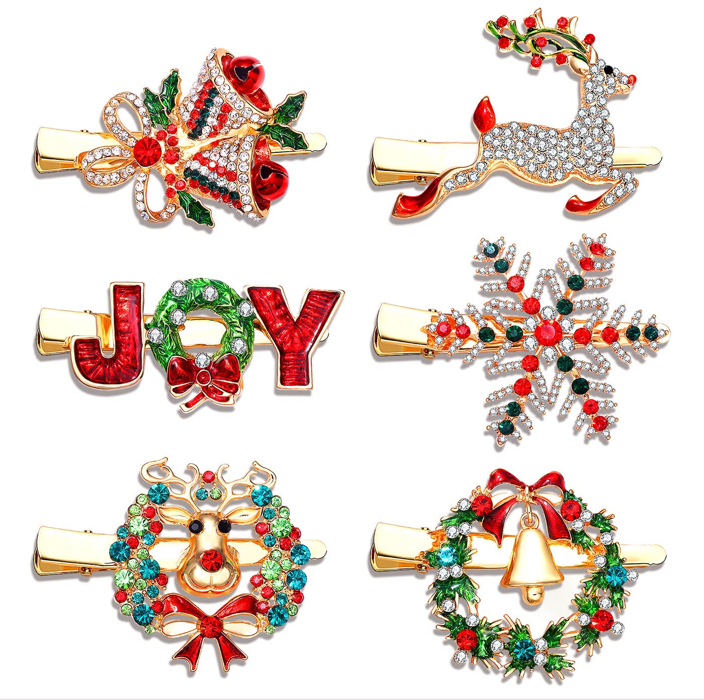 6PCS Christmas Hair Clips for Women Xmas Snowflake Wreath Reindeer Bell Hairpins Rhinestone Holiday Hair Barrettes Festive Costume Hair Accessory Beauty & Personal Care PHALIN