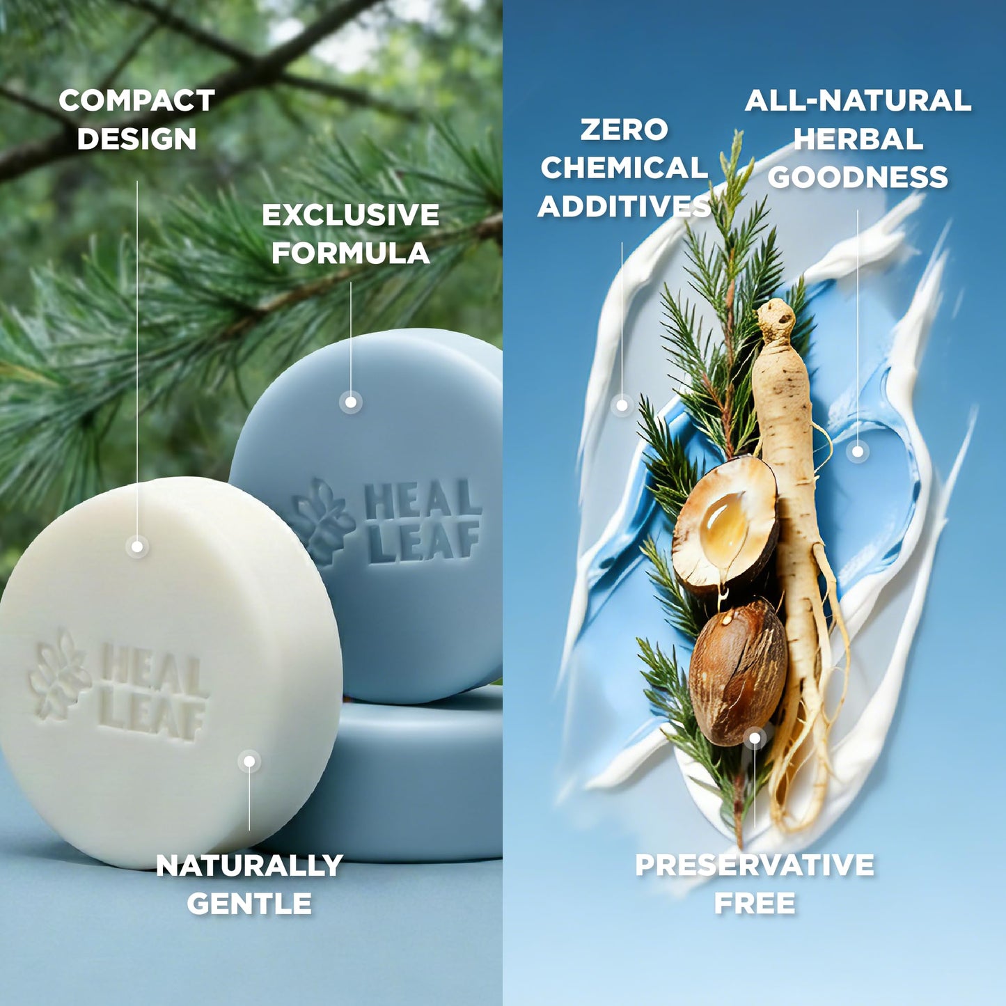 HEAL LEAF Solid Shampoo and Conditioner Bar Set - Botanical Hair & Scalp Care - Plant Extracts Complex, Natural pH - Eco-Friendly Travel Essential Beauty & Personal Care HEAL LEAF