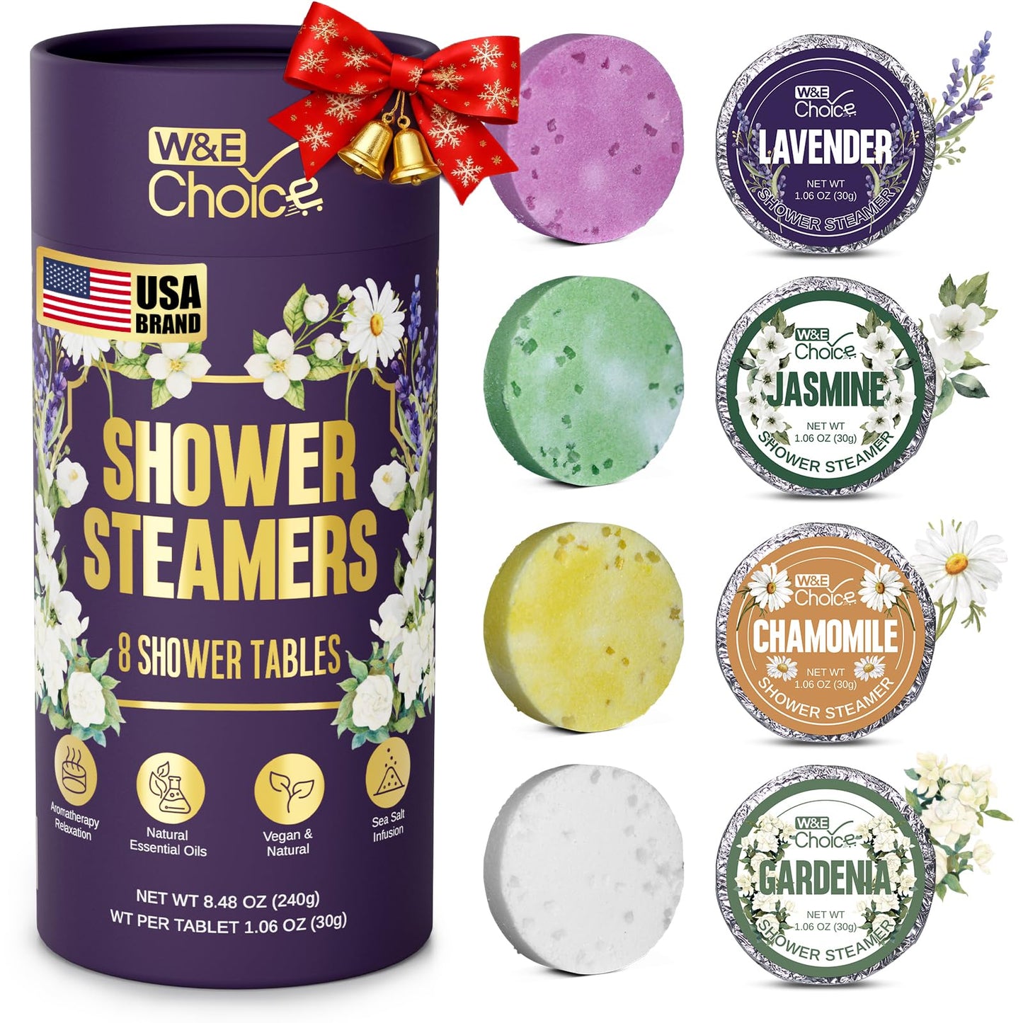 W&E Choice Shower Steamers Aromatherapy 8 Counts, Christmas Gifts for Women, Shower Bombs with Natural Essential Oils for Daily Relaxation & Stress Beauty and Personal Care W&E Choice