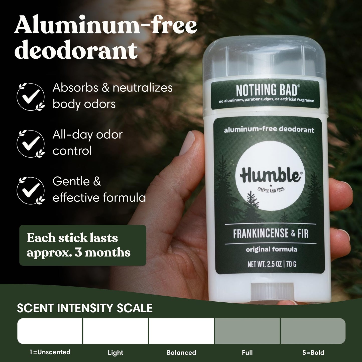 Humble Aluminum-Free Deodorant for Women & Men, Frankincense & Fir - Clean & Fresh Natural Deodorant Stick with Essential Oils for Long-Lasting Odor Beauty and Personal Care HUMBLE SIMPLE AND TRUE.