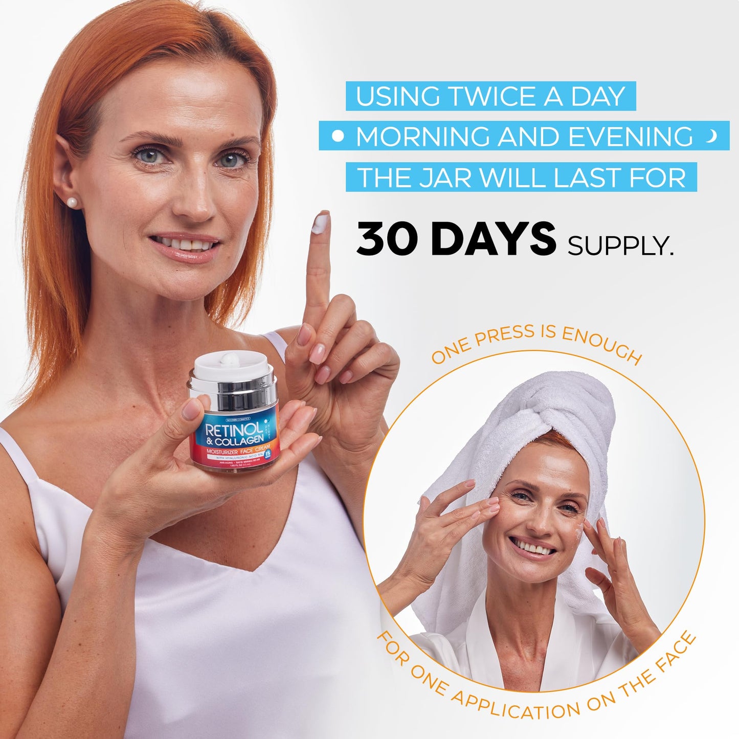 Retinol Cream for Face with Hyaluronic Acid, Day-Night Anti-Aging Moisturizer for Women, Men, Collagen Cream for Face Reduces Wrinkles, Dryness, 1.85 Beauty & Personal Care MOONRIN COSMETICS