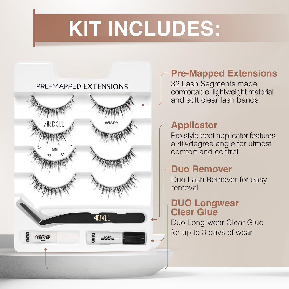 Ardell Pre-Mapped Wispy Eyelash Extensions Kit Lash Glue & Remover, 4 Pack